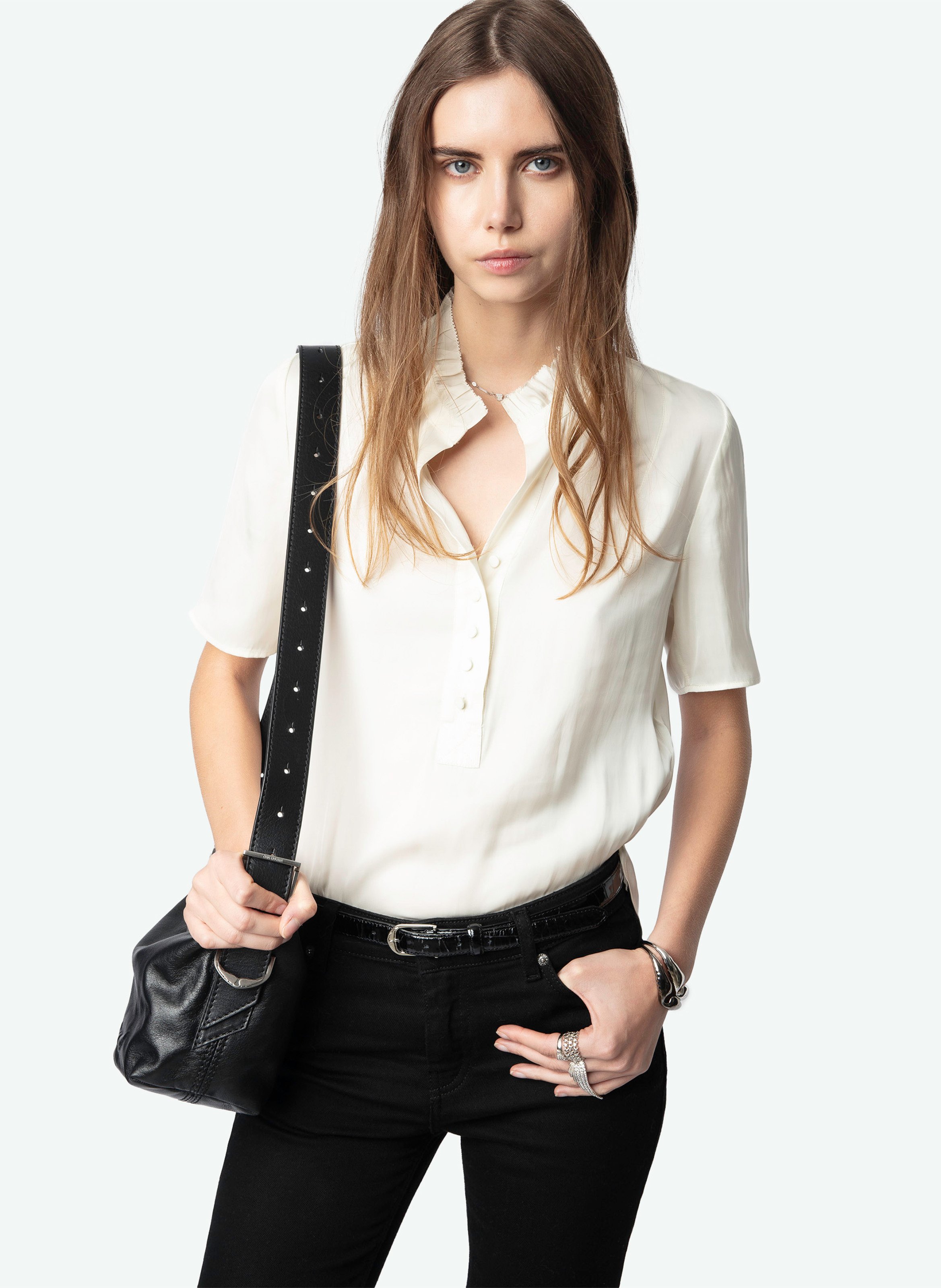 Blouse met ronde hals en plooien ZADIG&VOLTAIRE