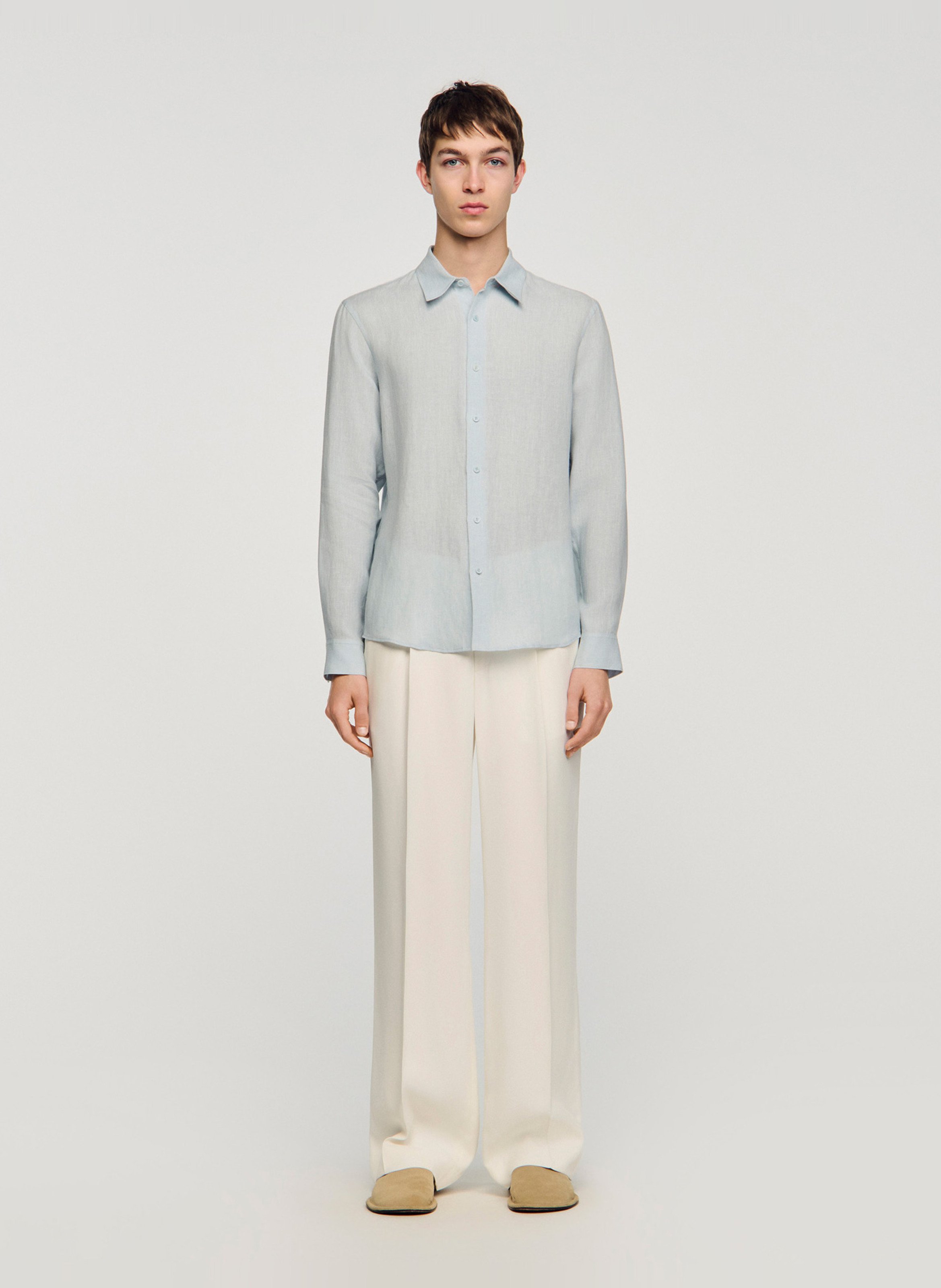 Chemise droite en lin Bleu