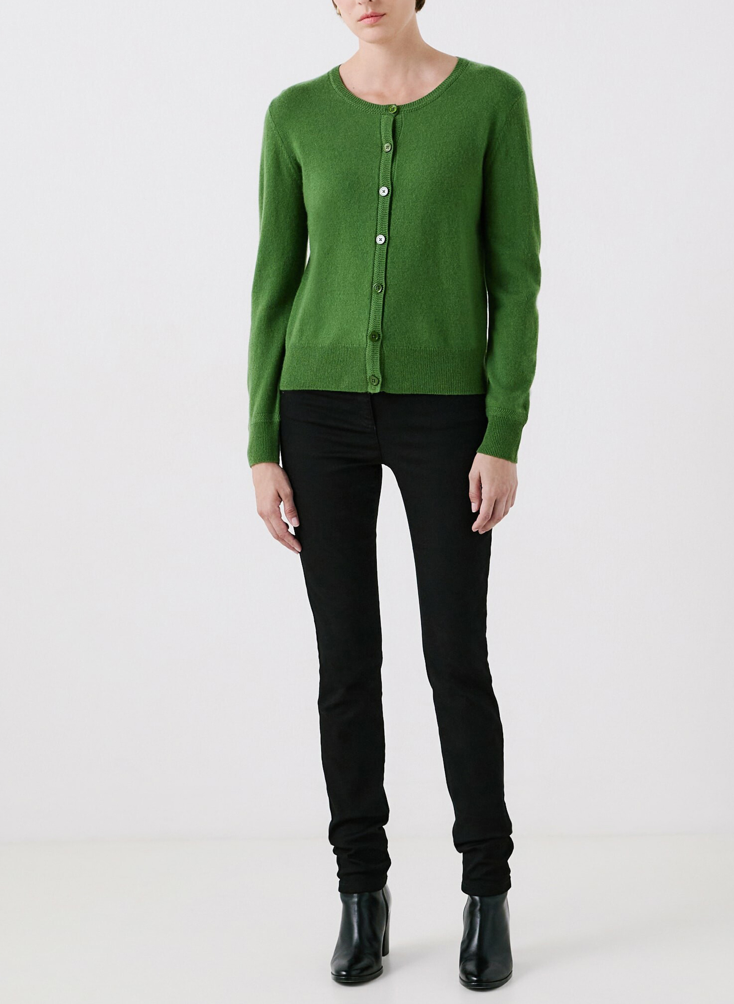 Gerader Rundhals-Cashmere-Cardigan CAROLL Grun