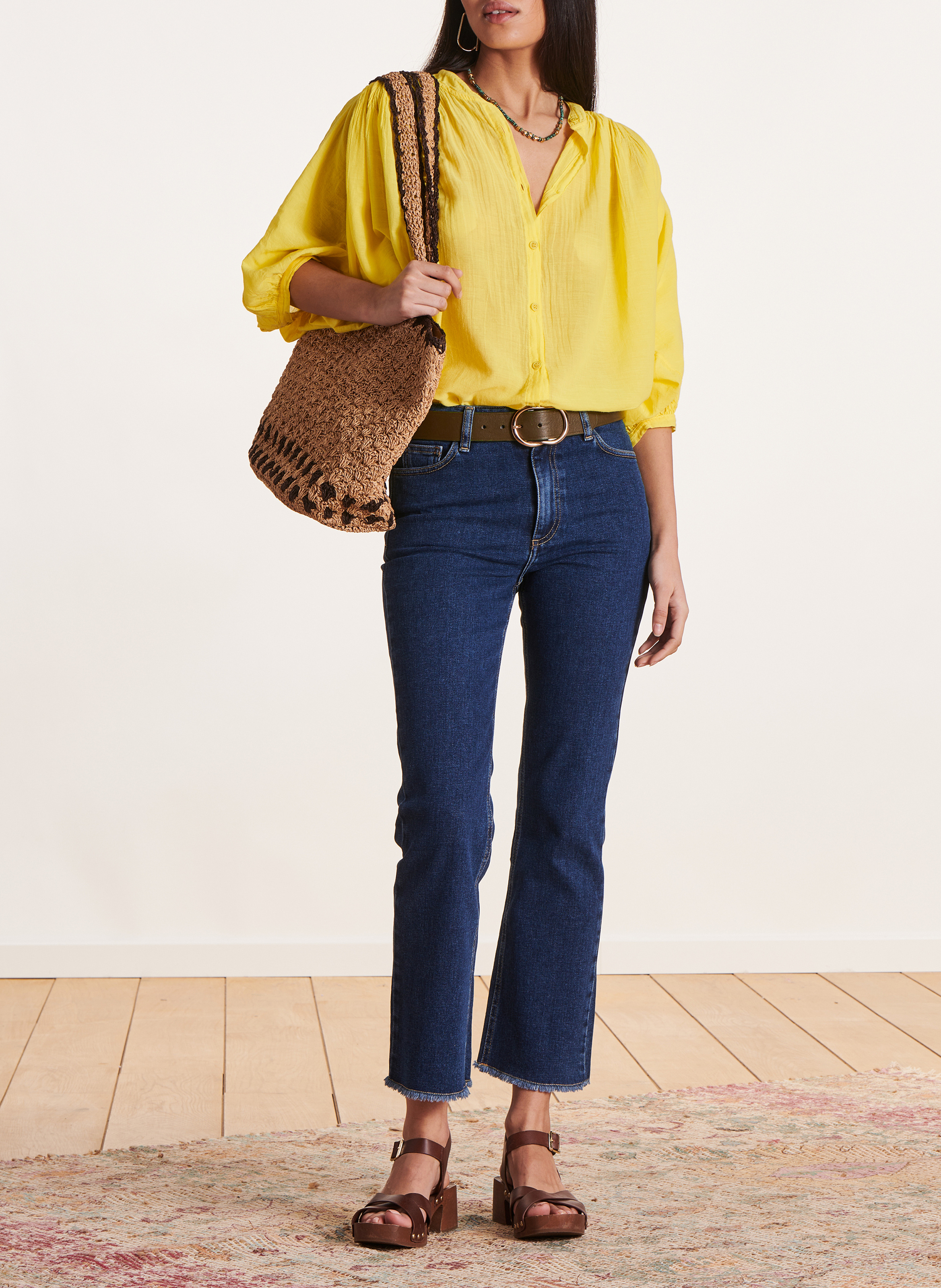 Jean cropped en coton bio LA FEE MARABOUTEE Bleu