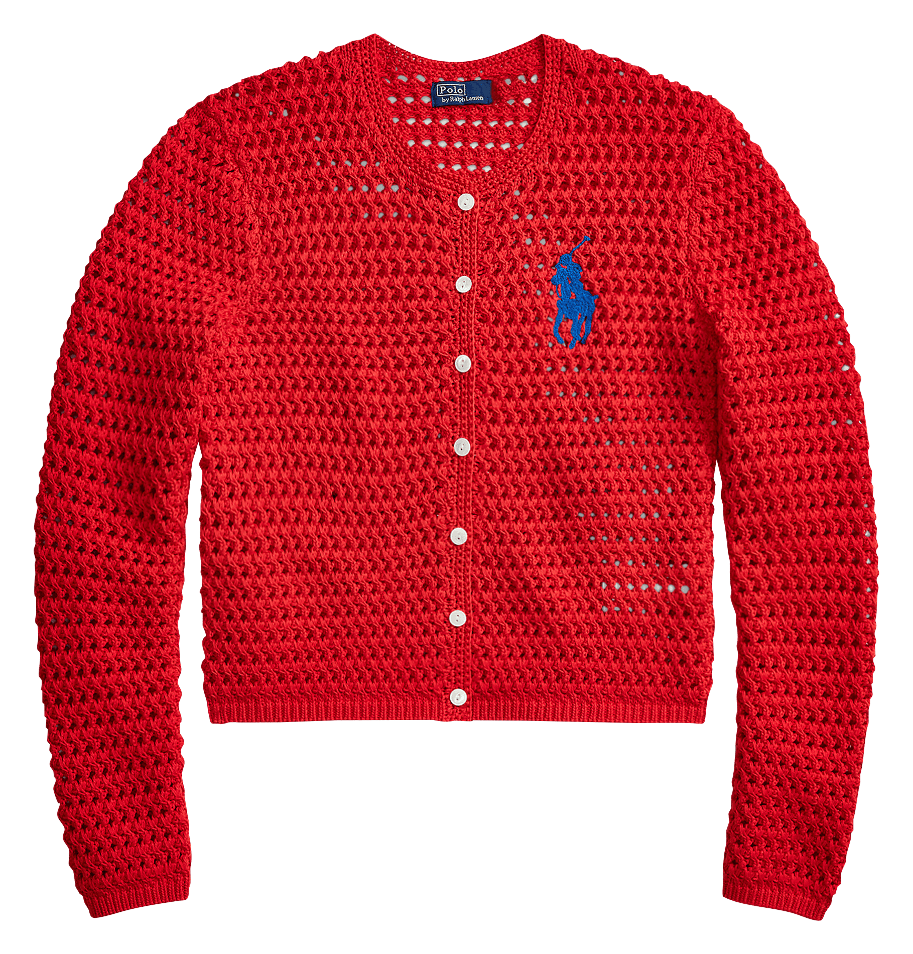 Cárdigan recto cuello redondo bordado en punto. POLO RALPH LAUREN Rojo