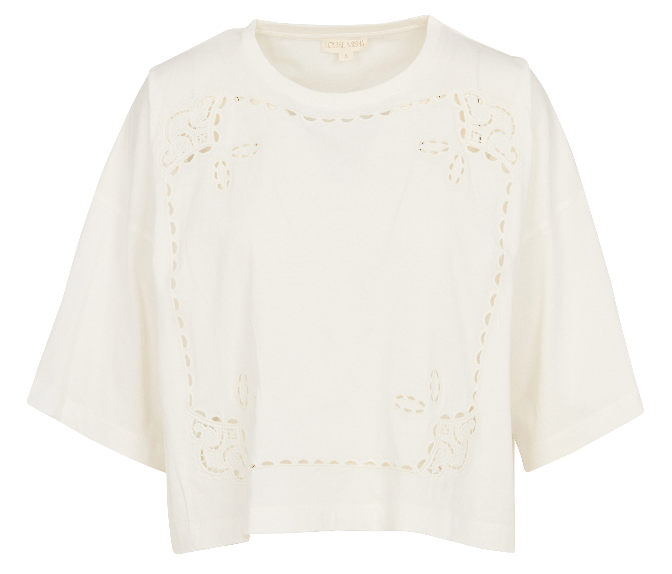 Tee-shirt ample col rond broderie anglaise en coton organique LOUISE MISHA Blanc