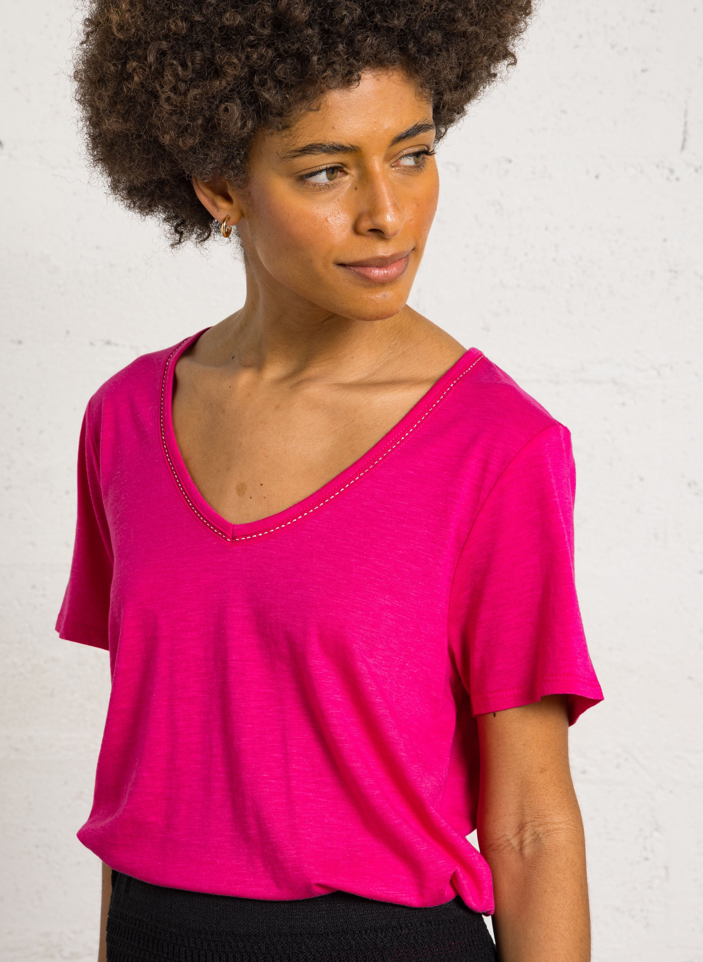 Oversized V-neck cotton blend t-shirt SUD EXPRESS