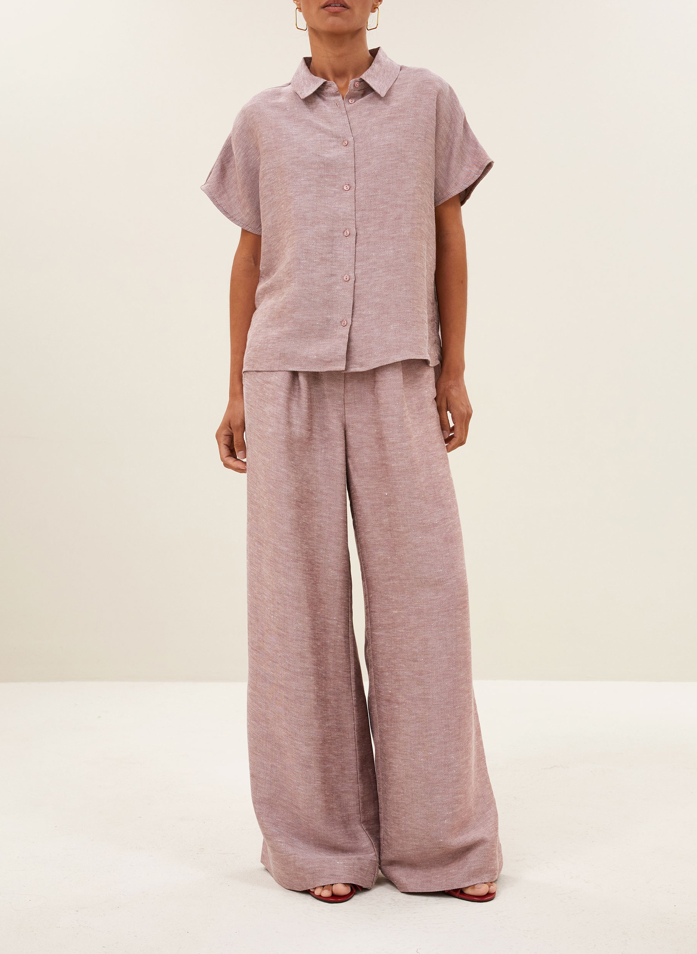 Pantalon large taille haute BY BAR Rose