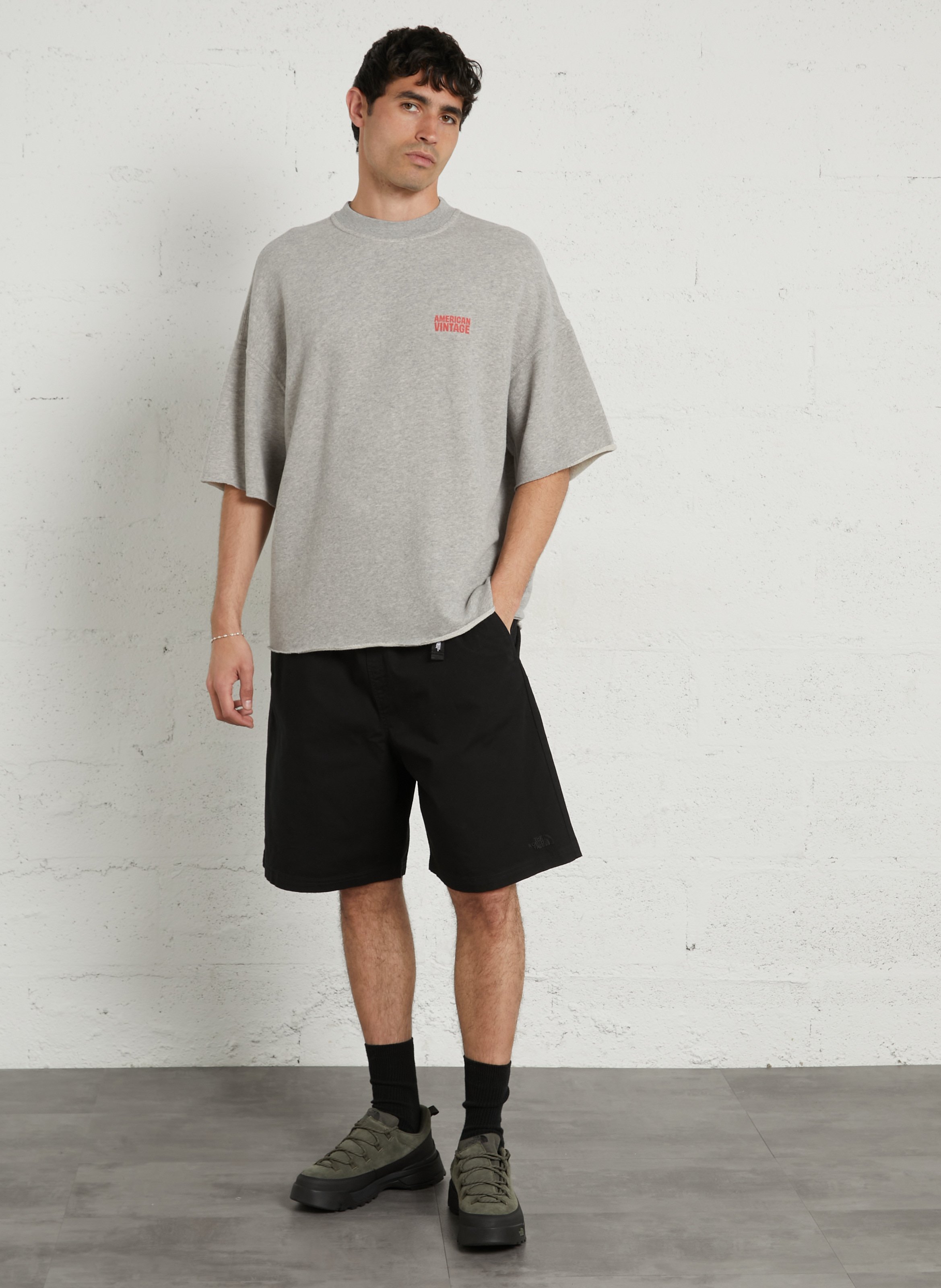 Tee-shirt col rond en coton AMERICAN VINTAGE Gris