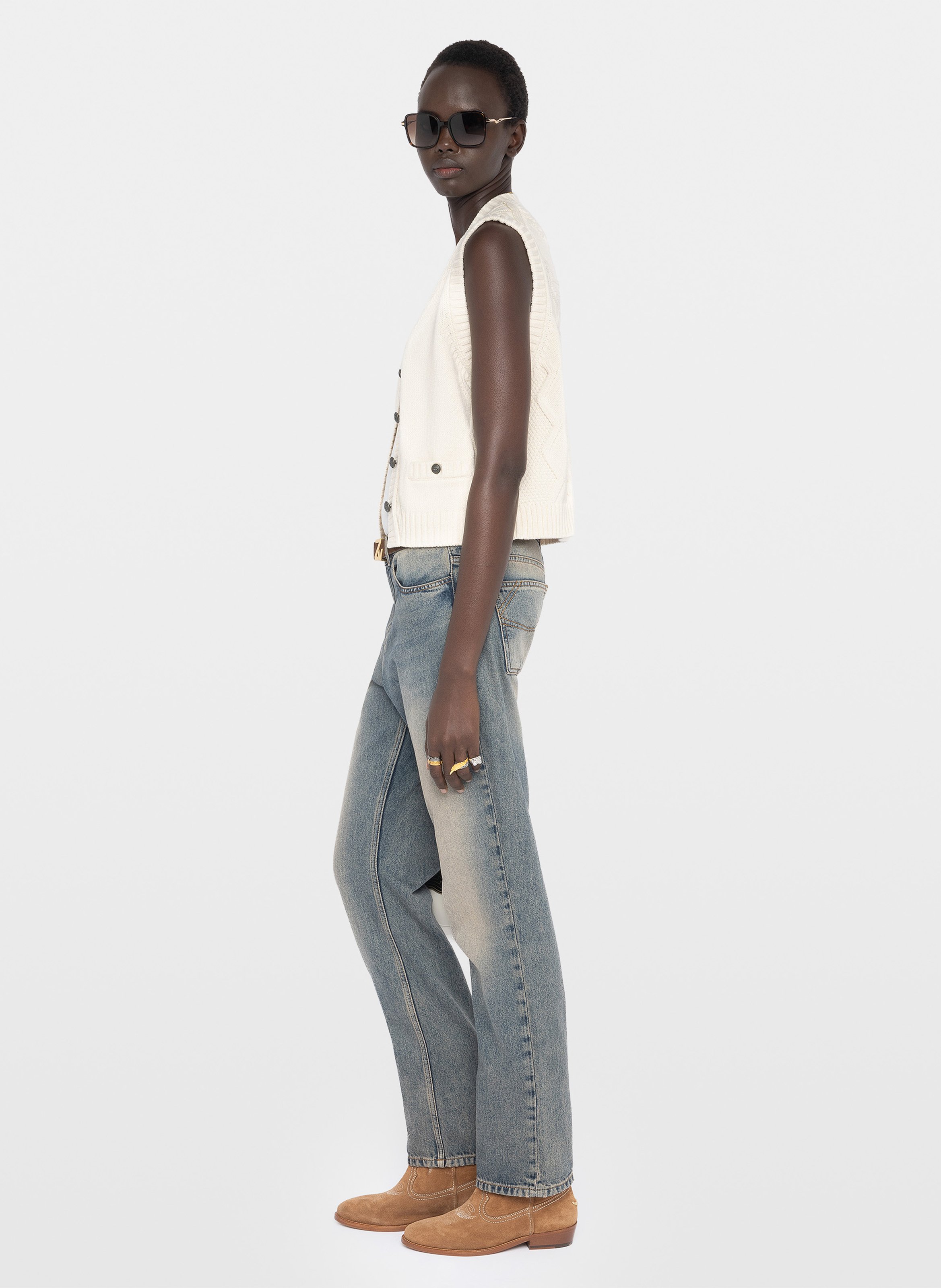 Cardigan droit en coton et laine mélangé ZADIG&VOLTAIRE Beige