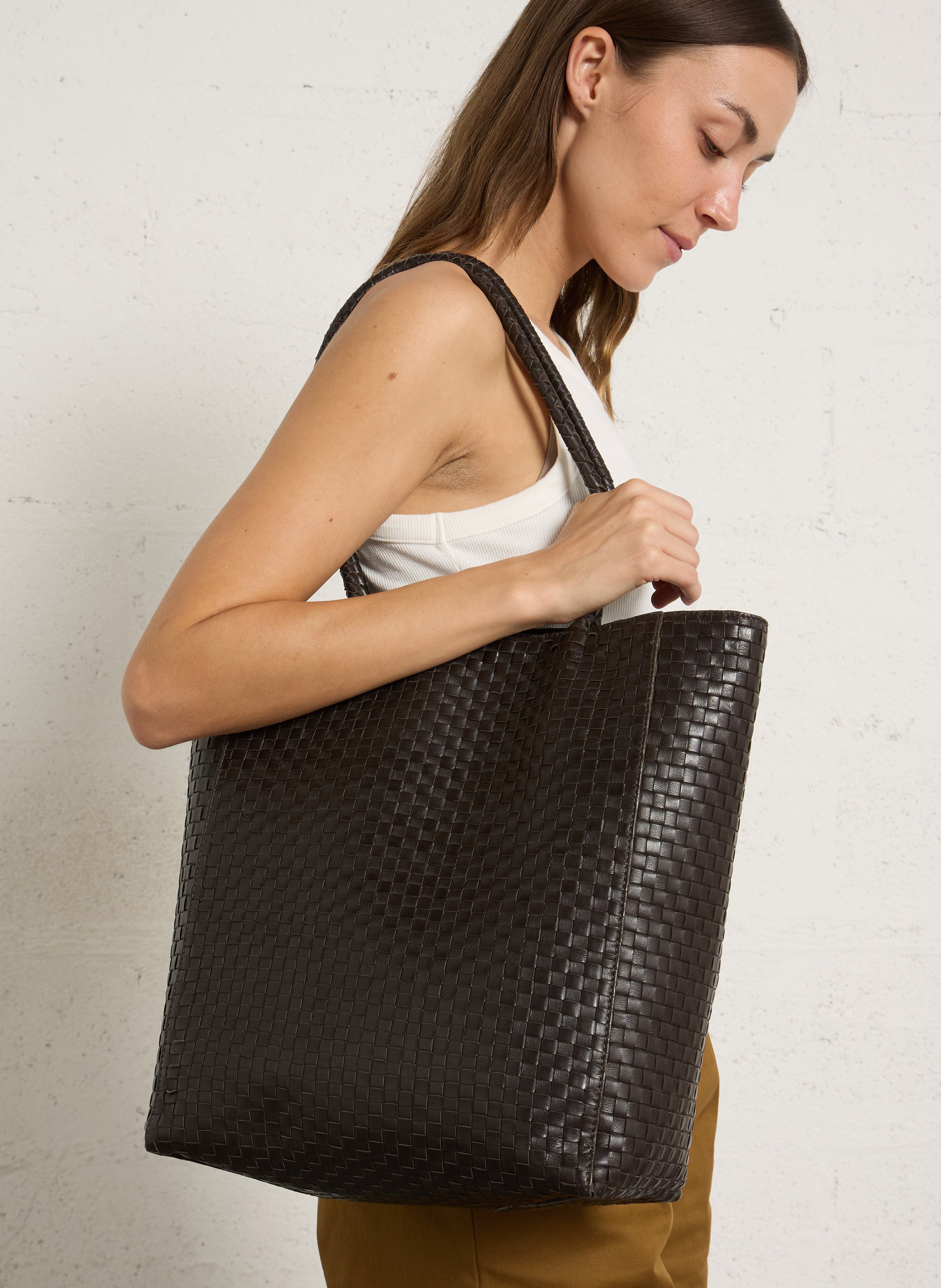 Sac cabas en cuir tressé IKKS Marron