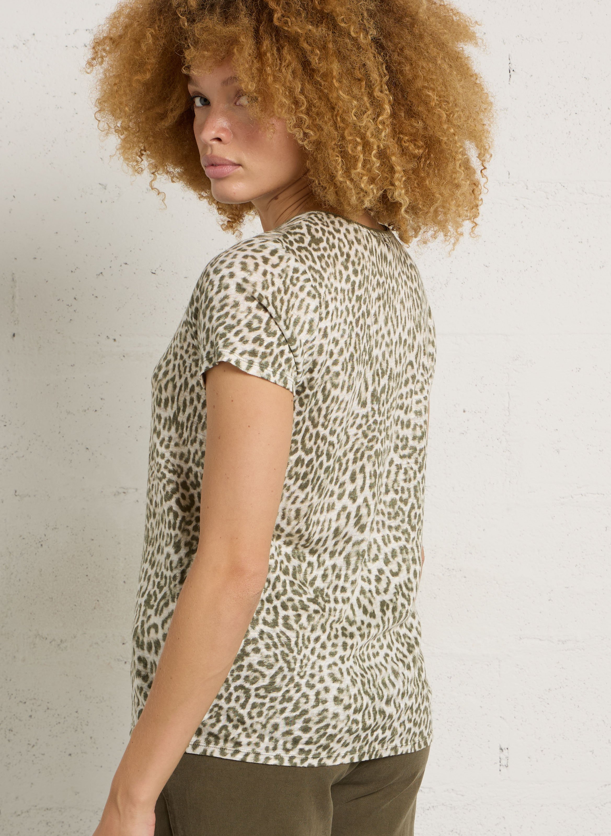 Recht, linnen T-shirt SUD EXPRESS Kaki