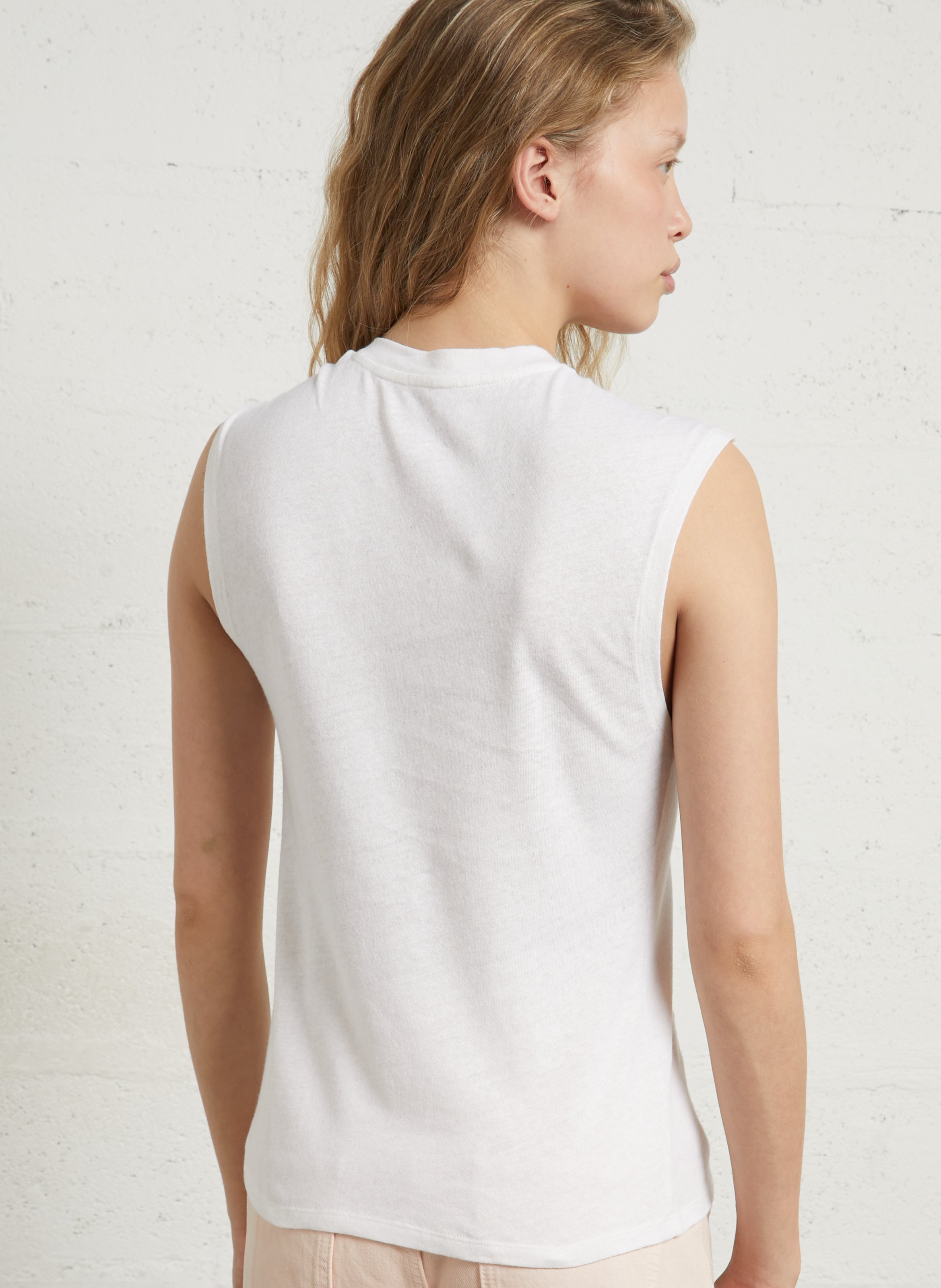 Débardeur col rond en lin mélangé MAJESTIC FILATURES Beige