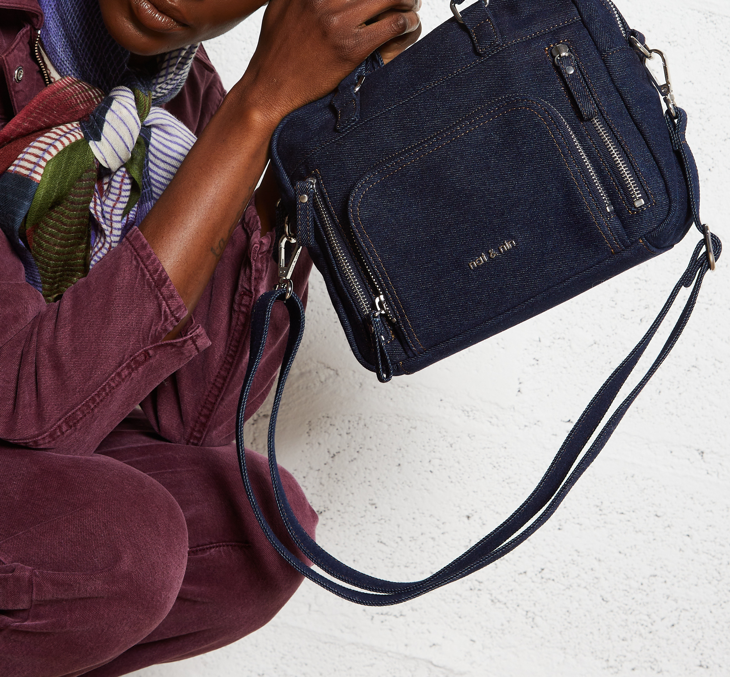 Umhängetasche aus Baumwolldenim NAT & NIN Blau