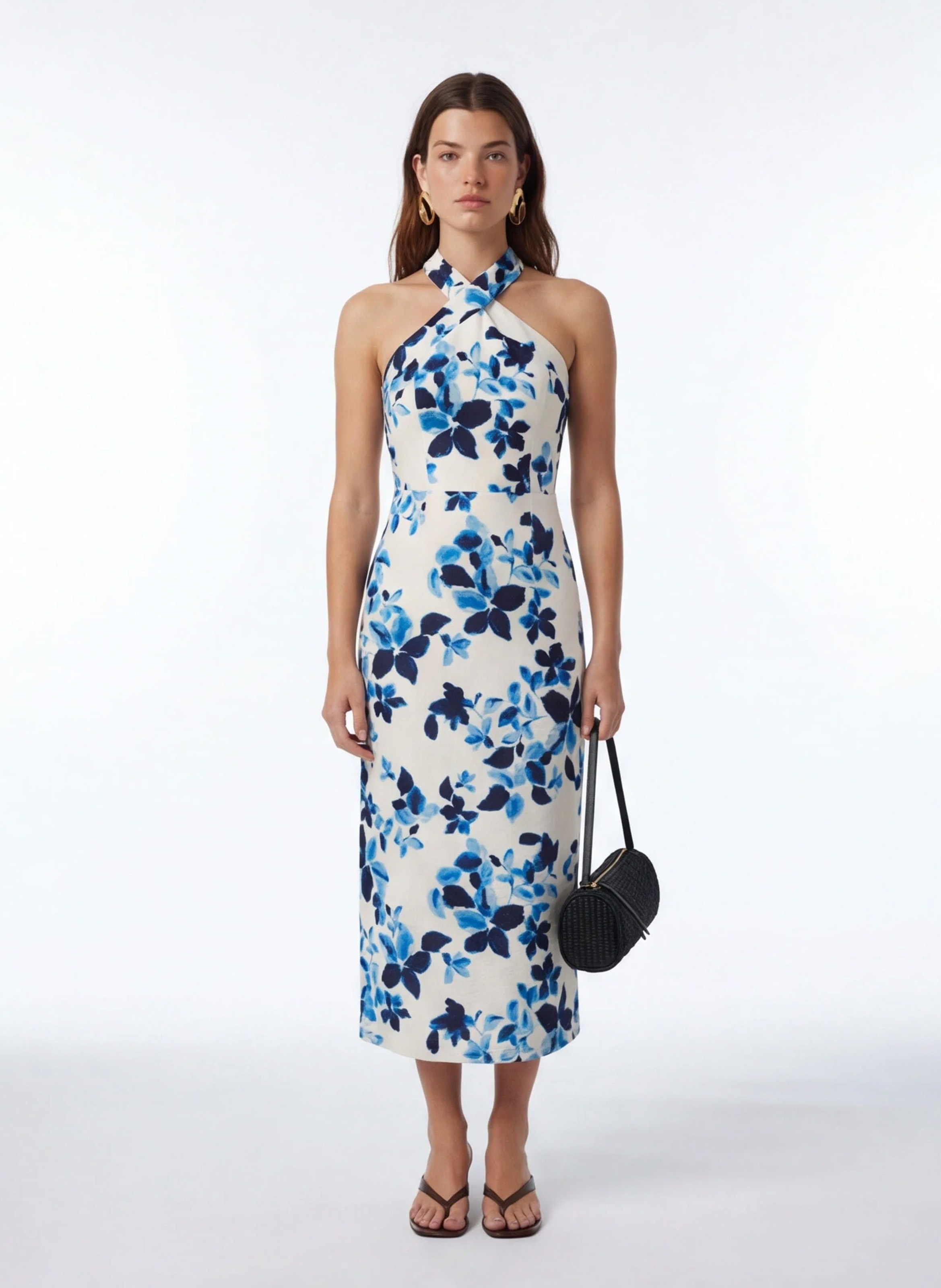 Robe midi dos nu à motif fleuri KOOKAI Bleu