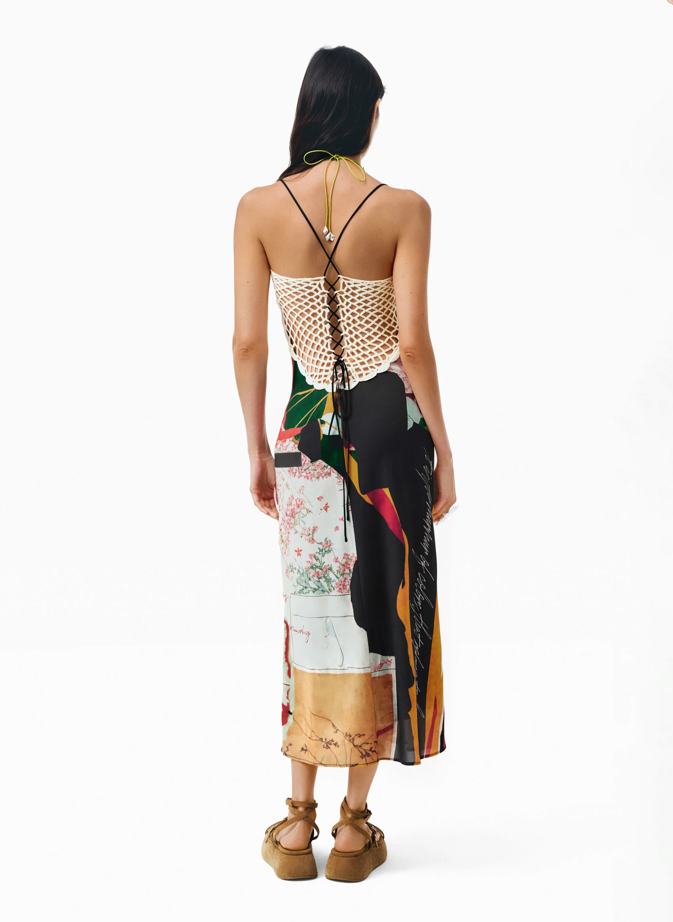 Robe midi imprimée DESIGUAL Noir