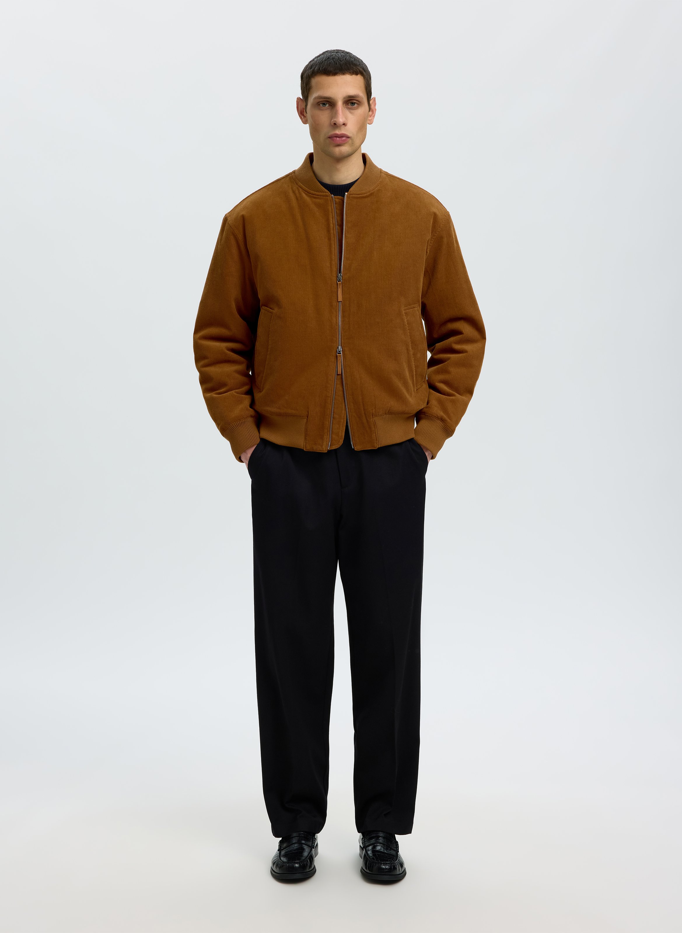 Teddy-collar jacket in organic cotton blend SELECTED Brown