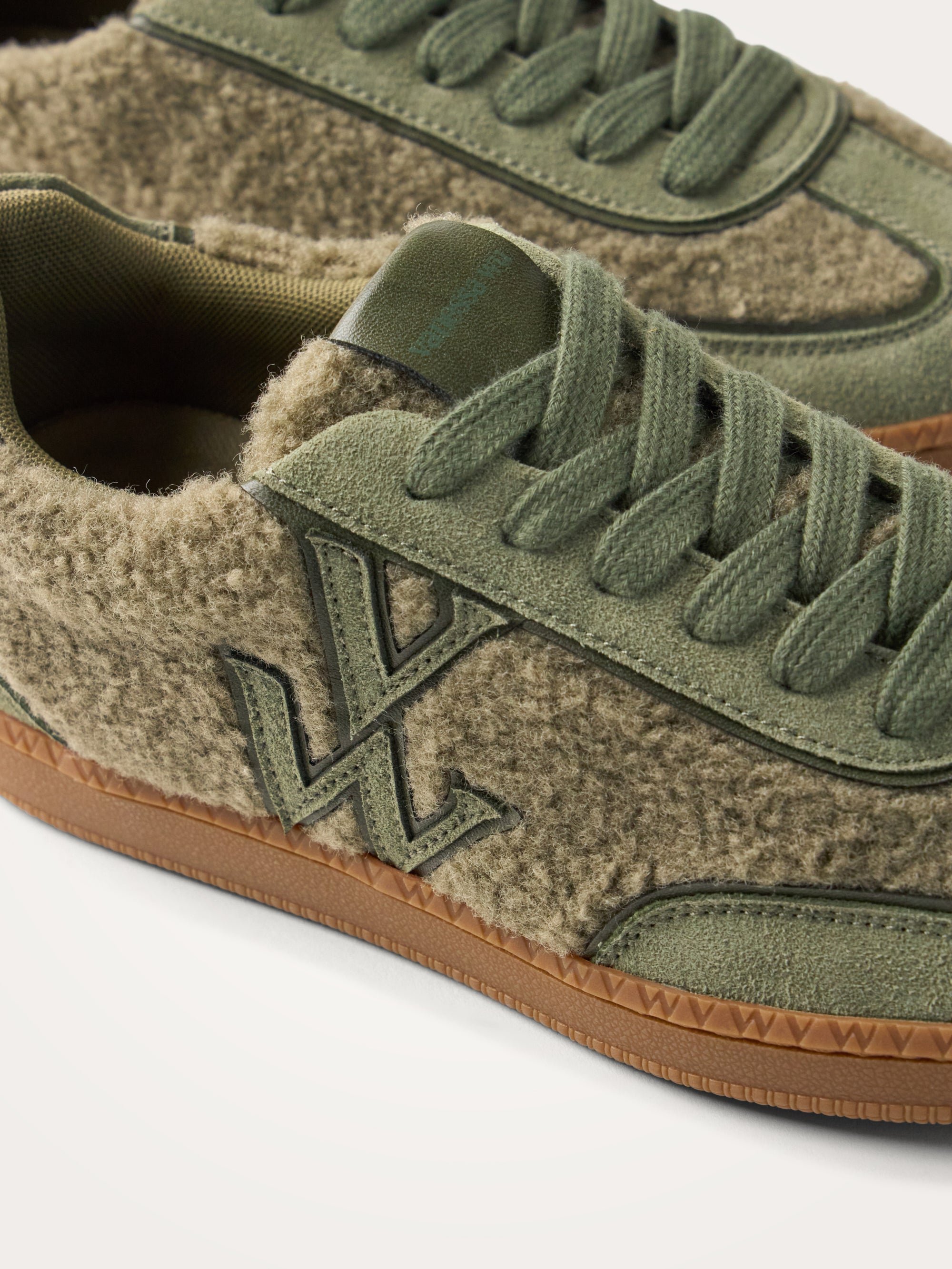 Monogram faux shearling sneakers with retro sole VANESSA WU Khaki
