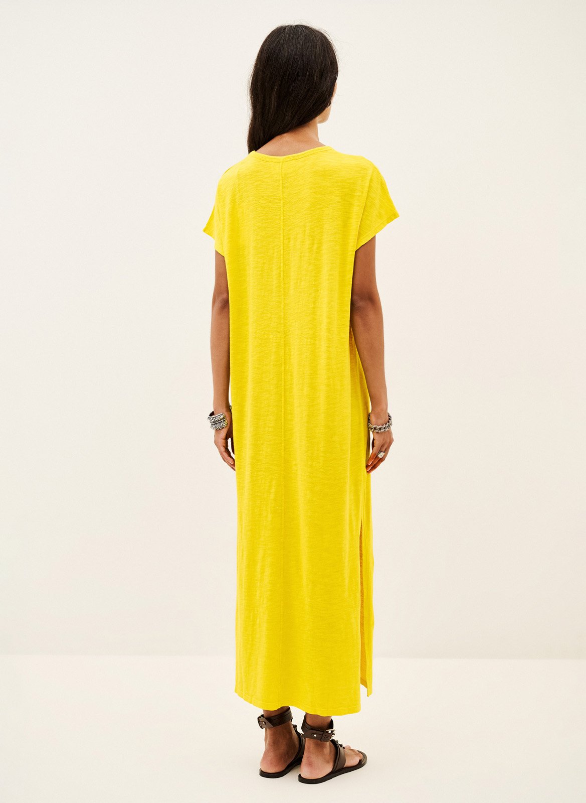 Robe midi imprimée col rond  | Jaune BA&SH Femme