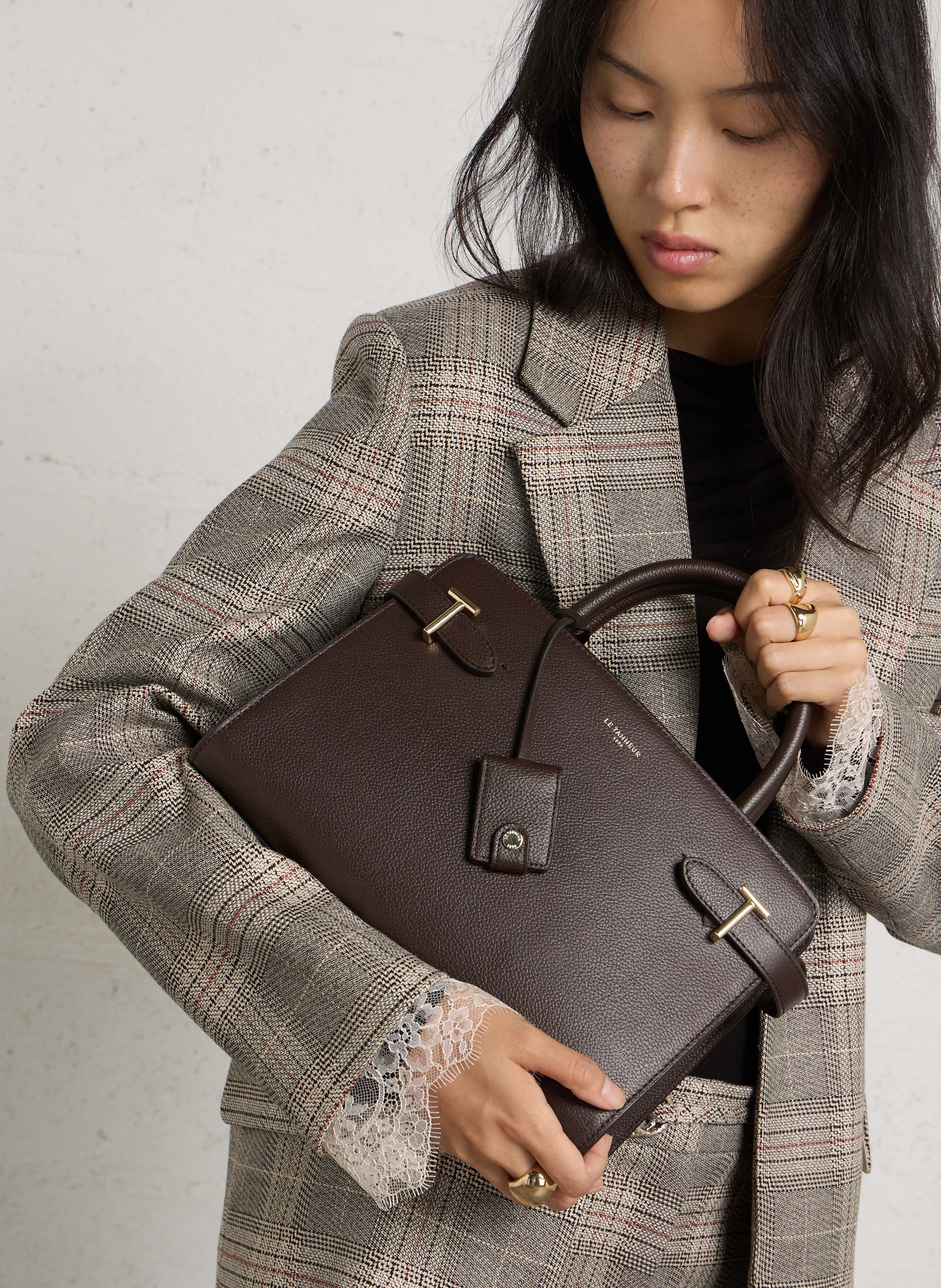 Sac à main en cuir grainé LE TANNEUR Marron