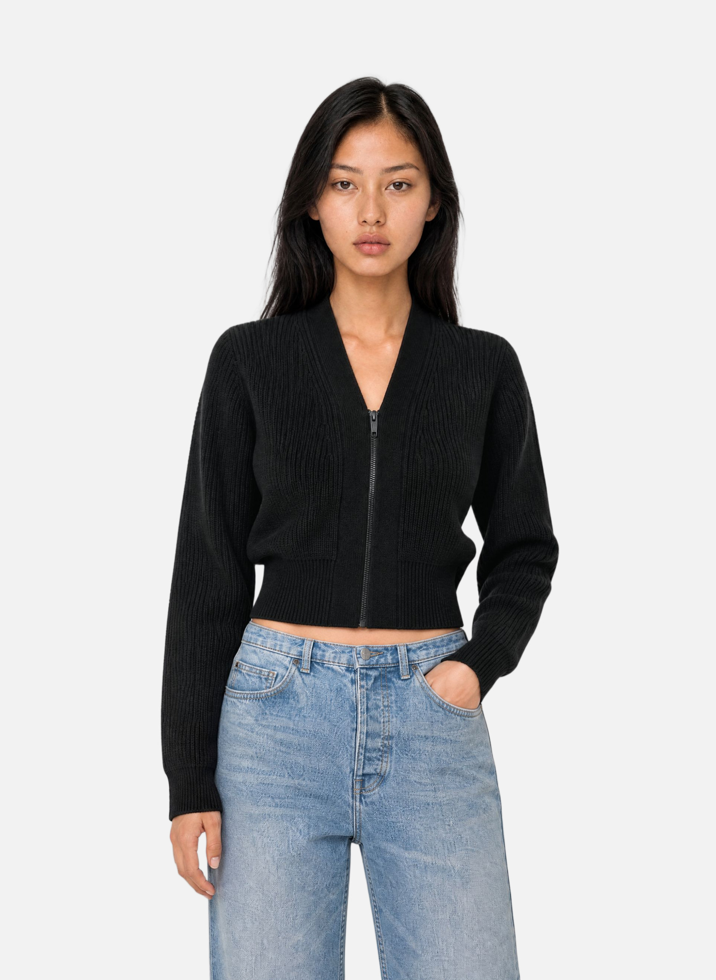 Short zip-up merino wool cardigan THE KOOPLES Black