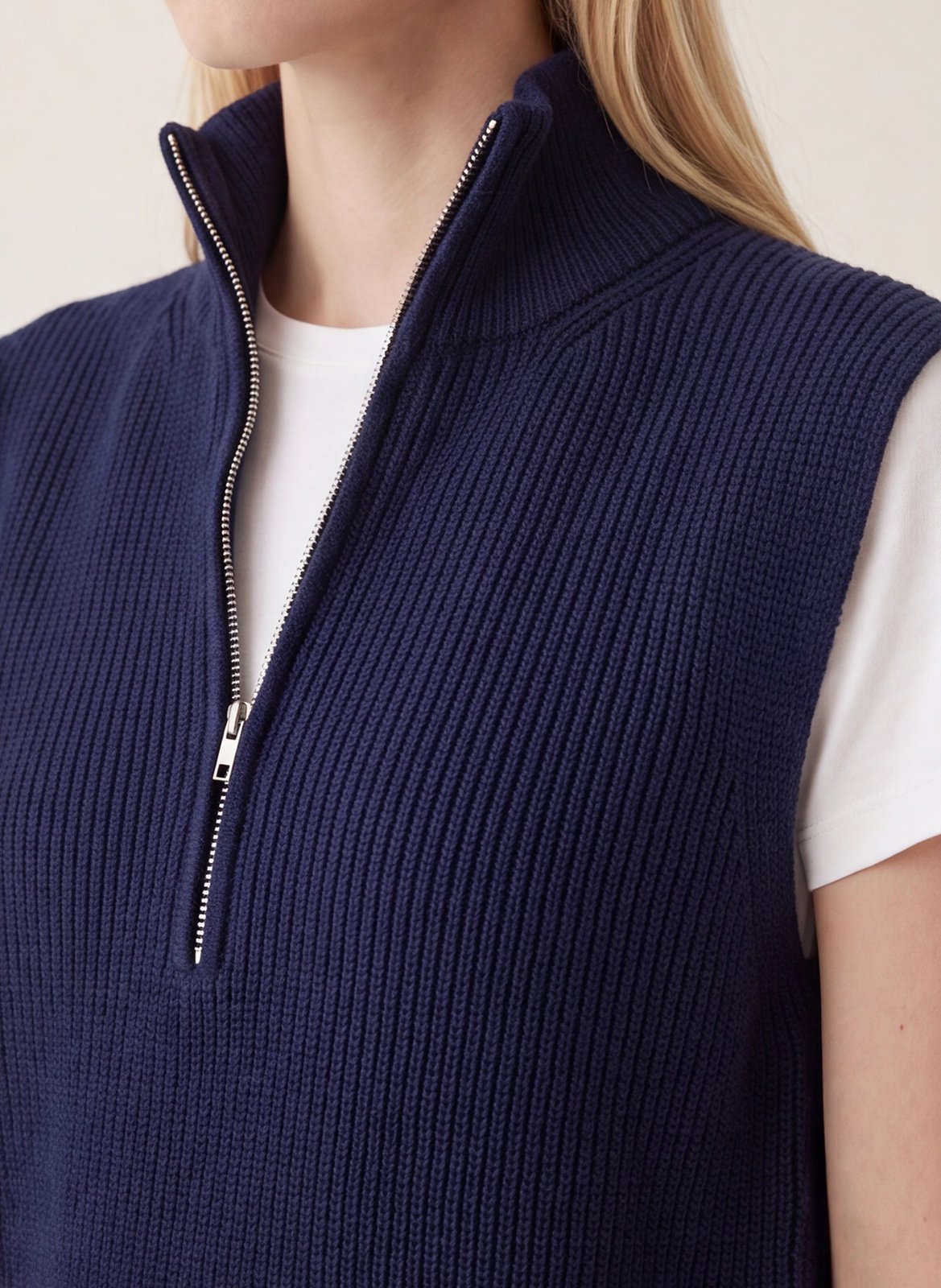Sleeveless zip-up mock-neck sweater KOOKAI Blue