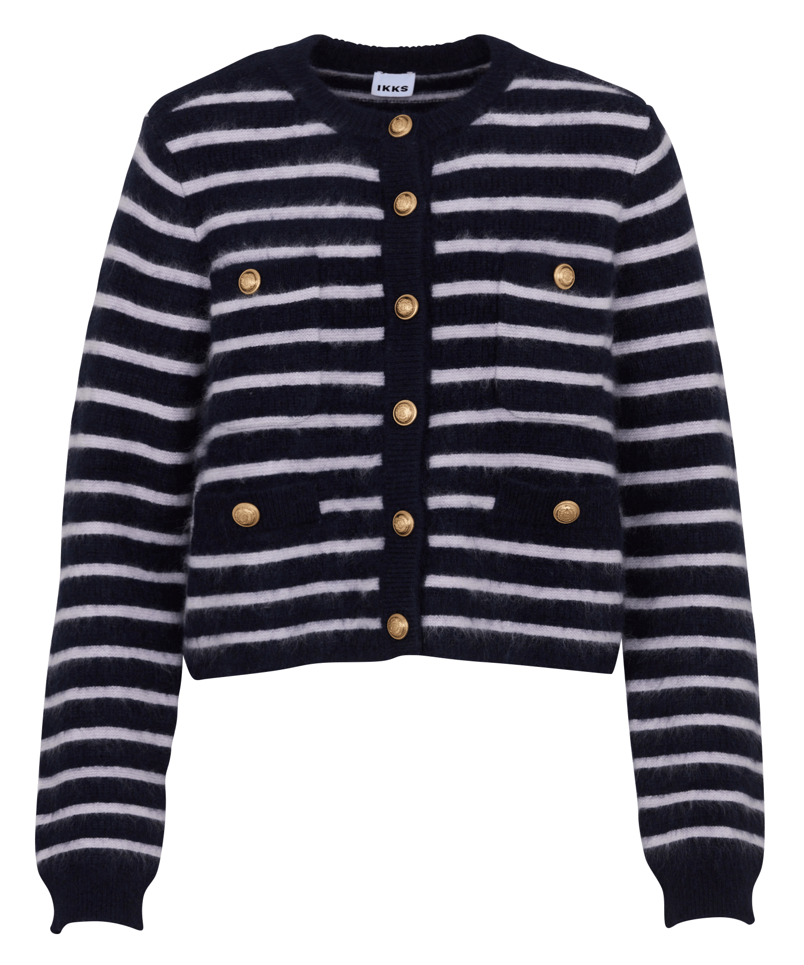 Gilet ample col rond rayé en laine mélangée IKKS Bleu