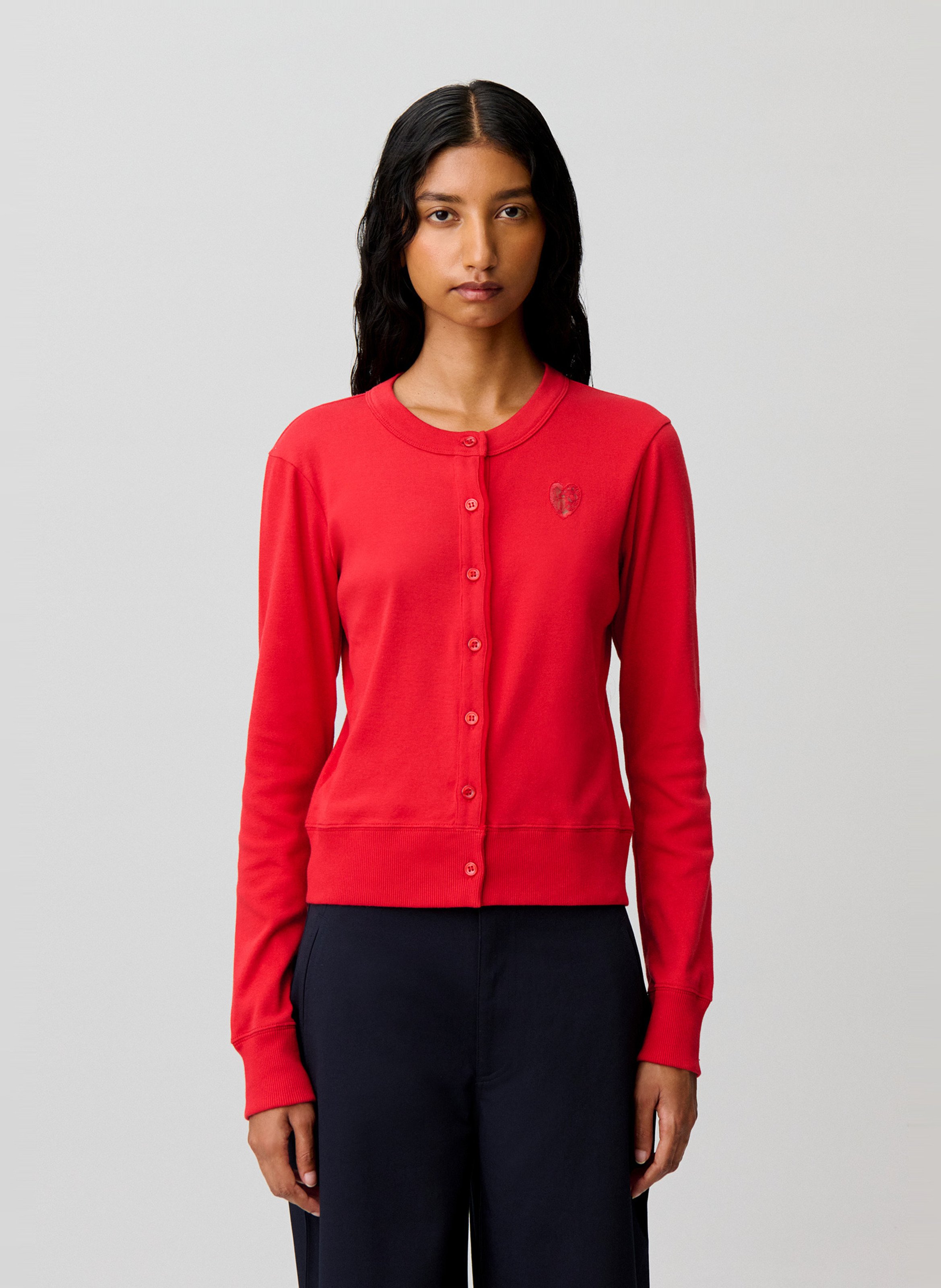 Mouwloze blouse van spijkerstof met klassieke kraag CLAUDIE PIERLOT Rood