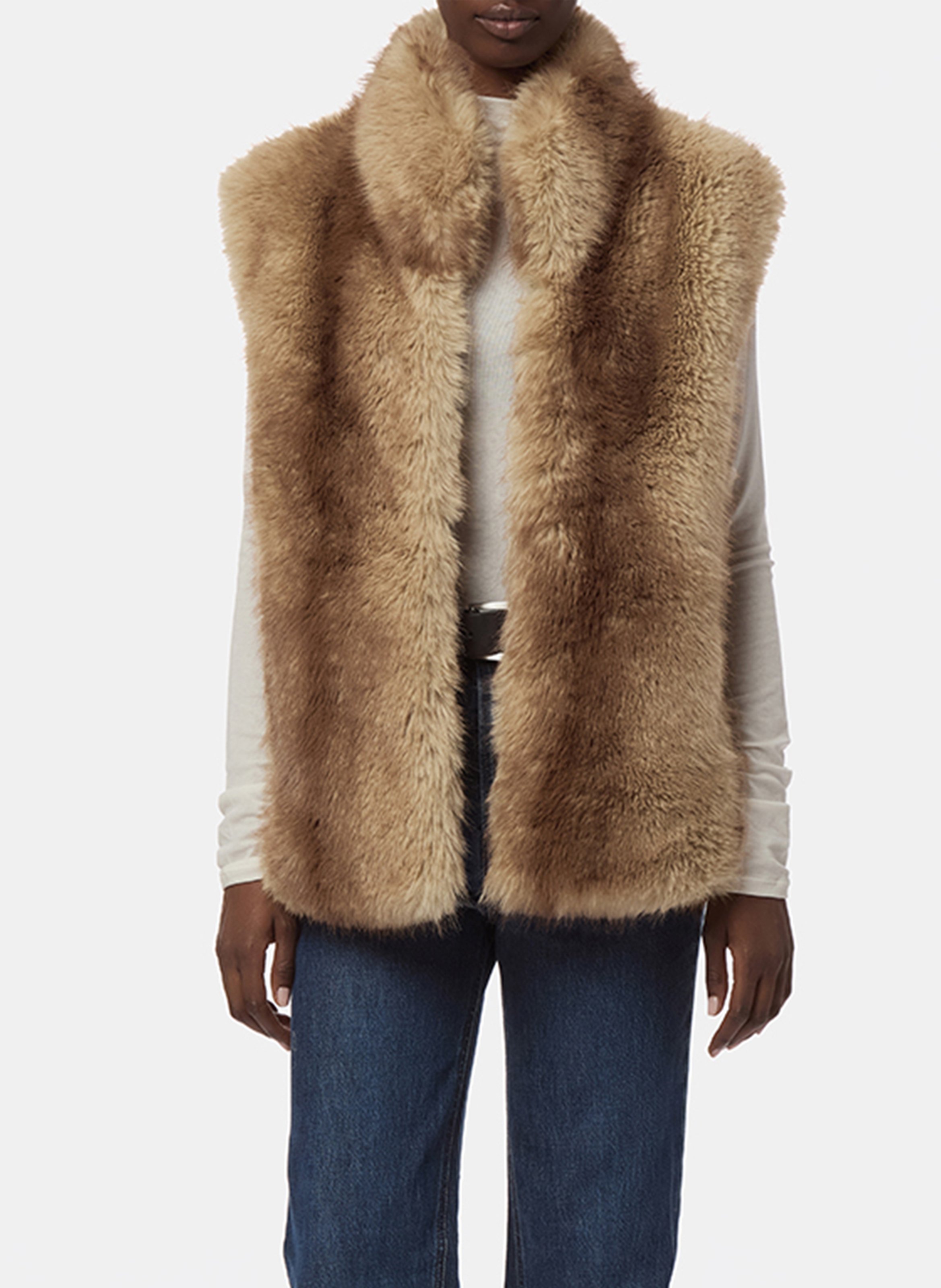 Rechte mouwloze jas met fakefur-effect APPARIS Beige