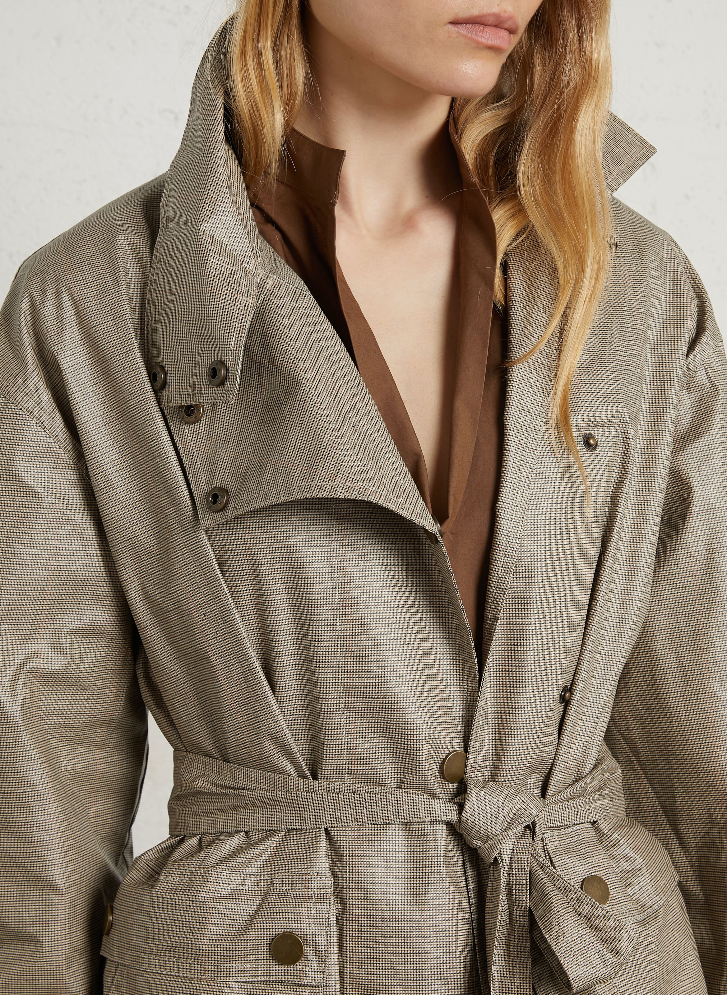 Straight-fit high-neck cotton windbreaker with belt LEON & HARPER Beige