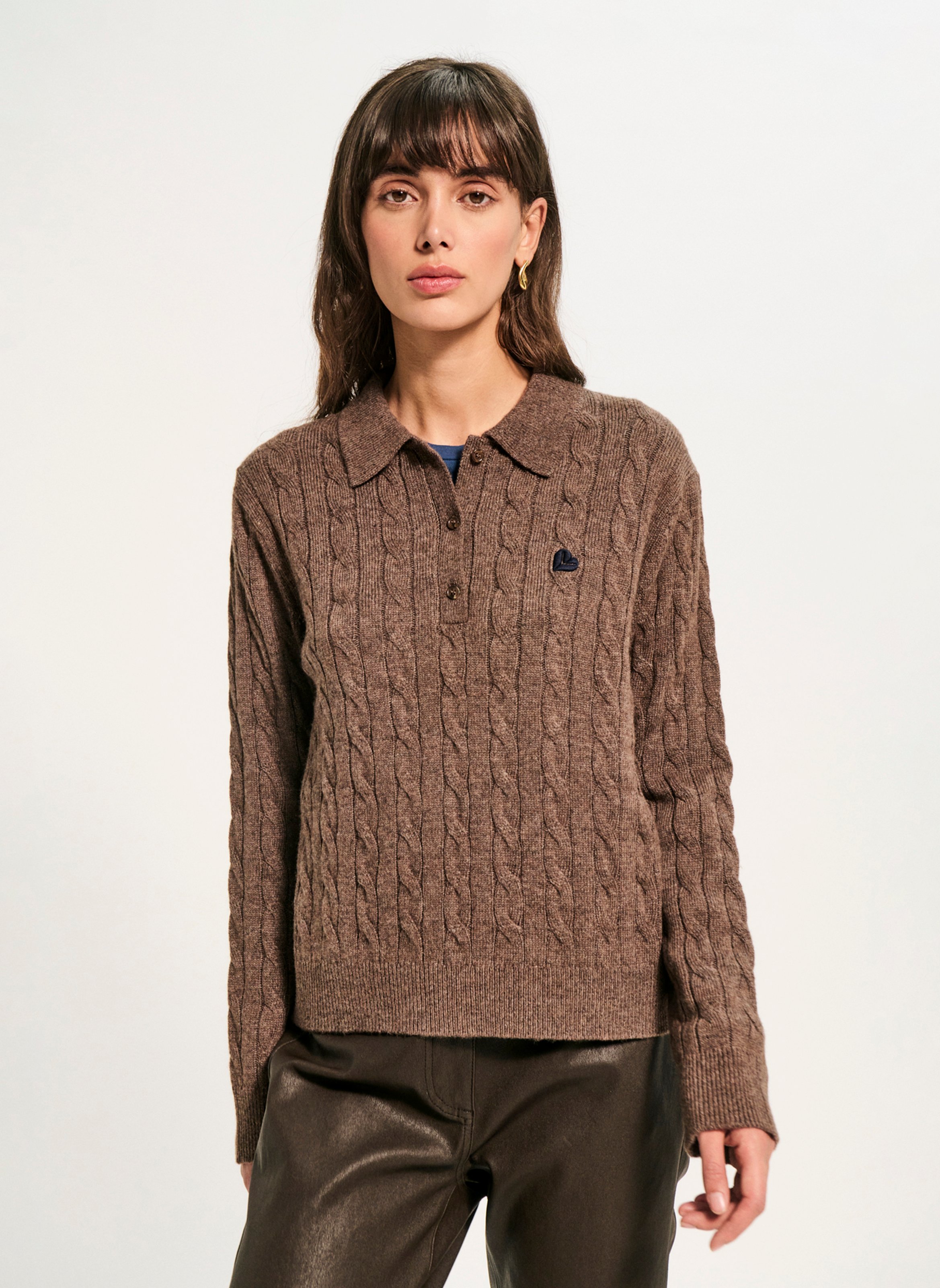 Gebreide polo PABLO Bruin
