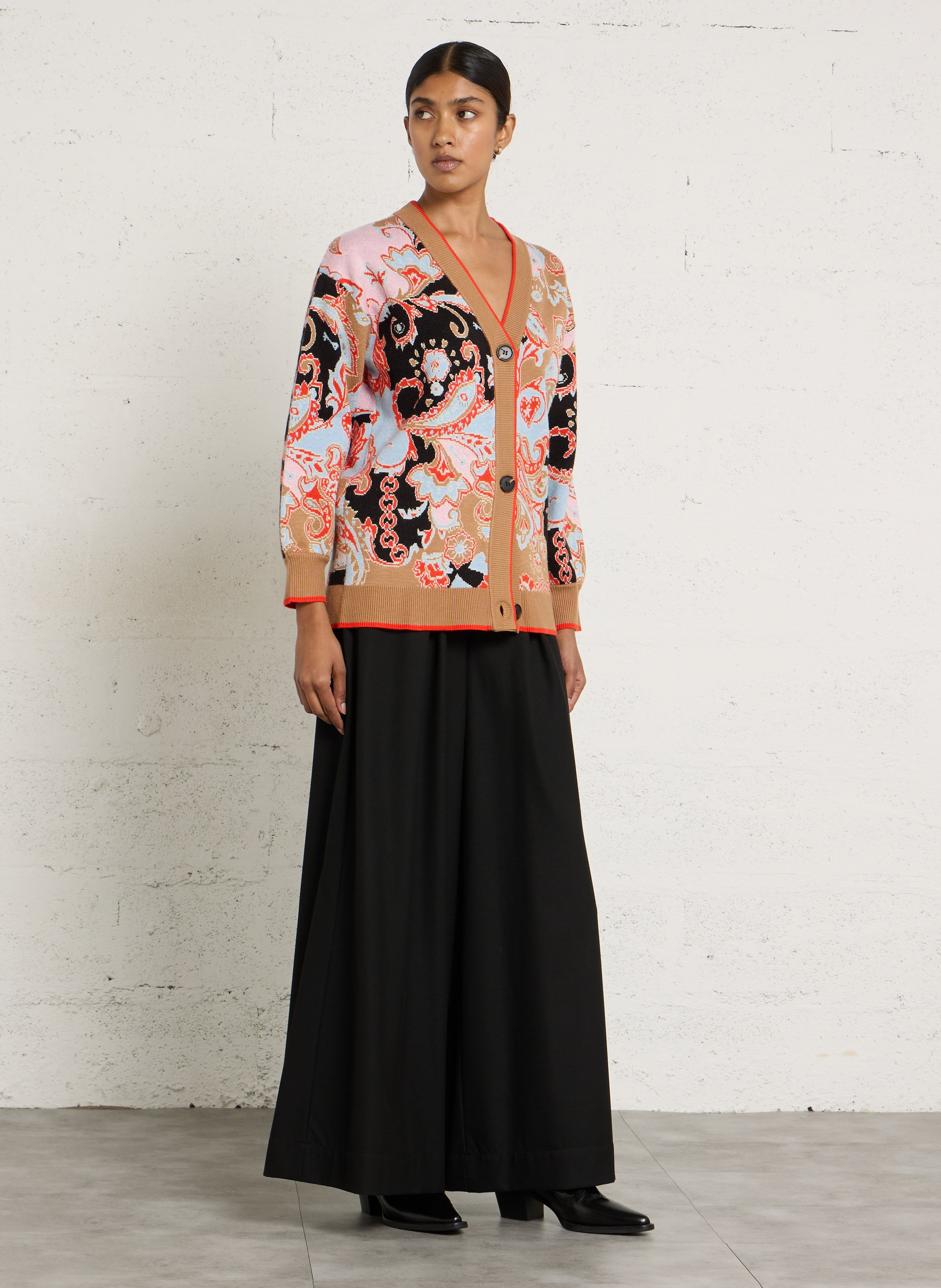 Straight printed V-neck cardigan NEVER FULLY DRESSED Black