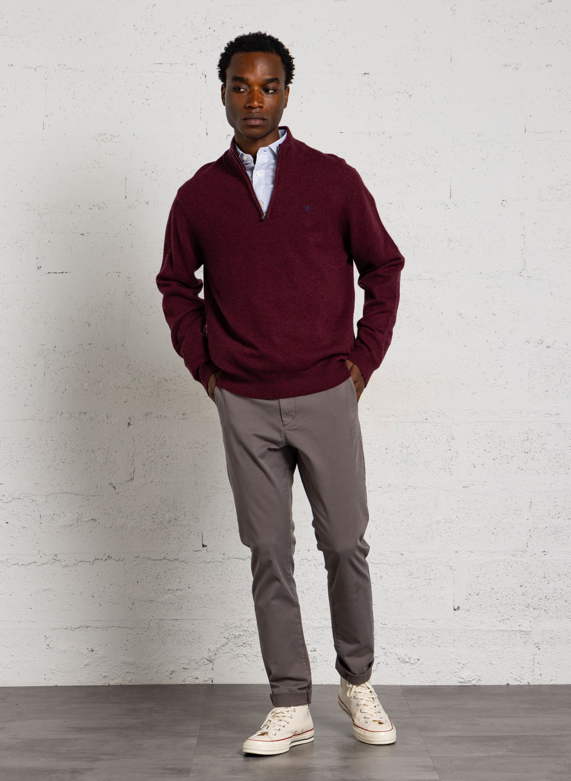 Pull droit col camionneur en laine HACKETT Rouge