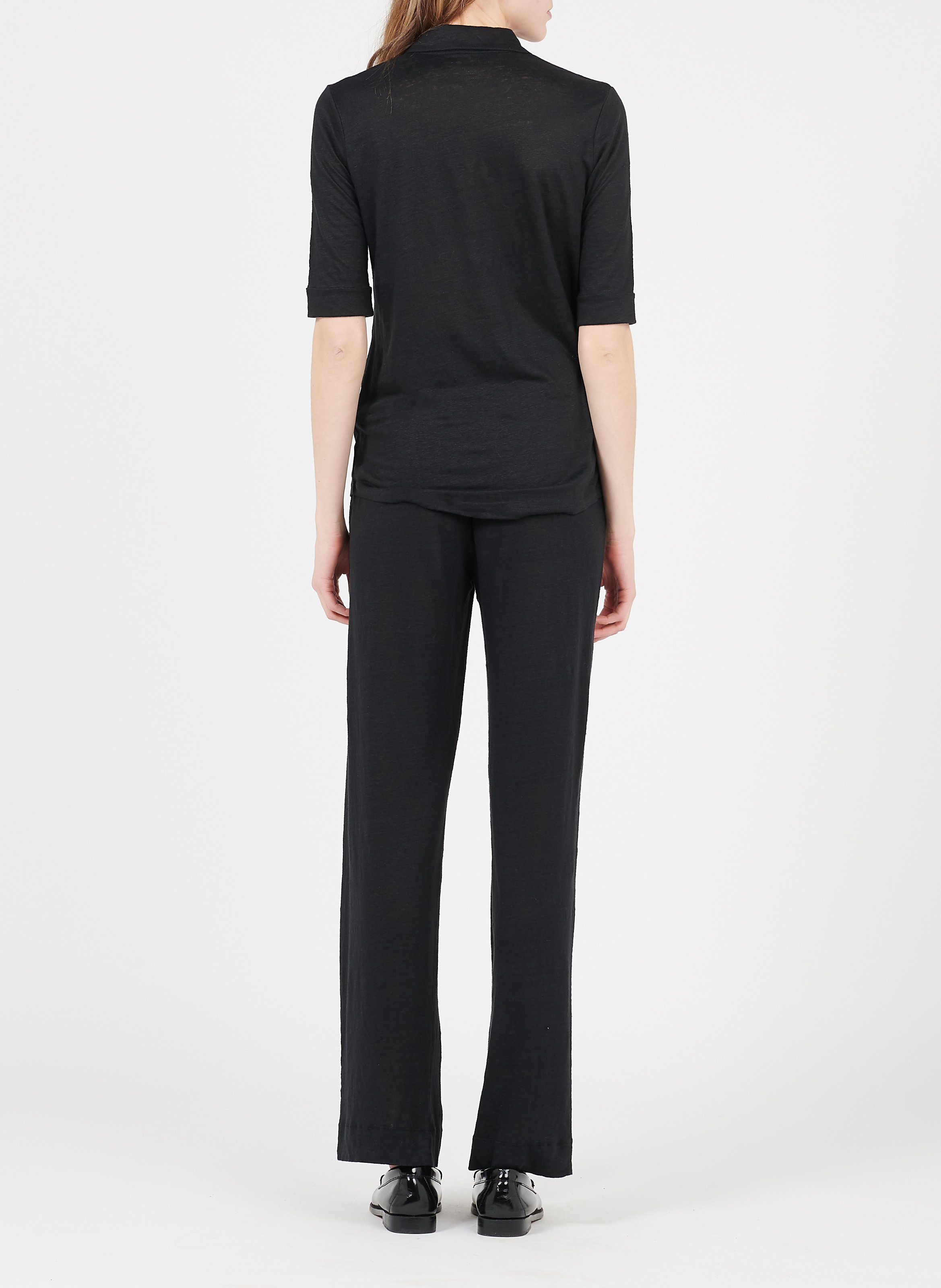 Linen-blend shirt with classic collar MAJESTIC FILATURES Black