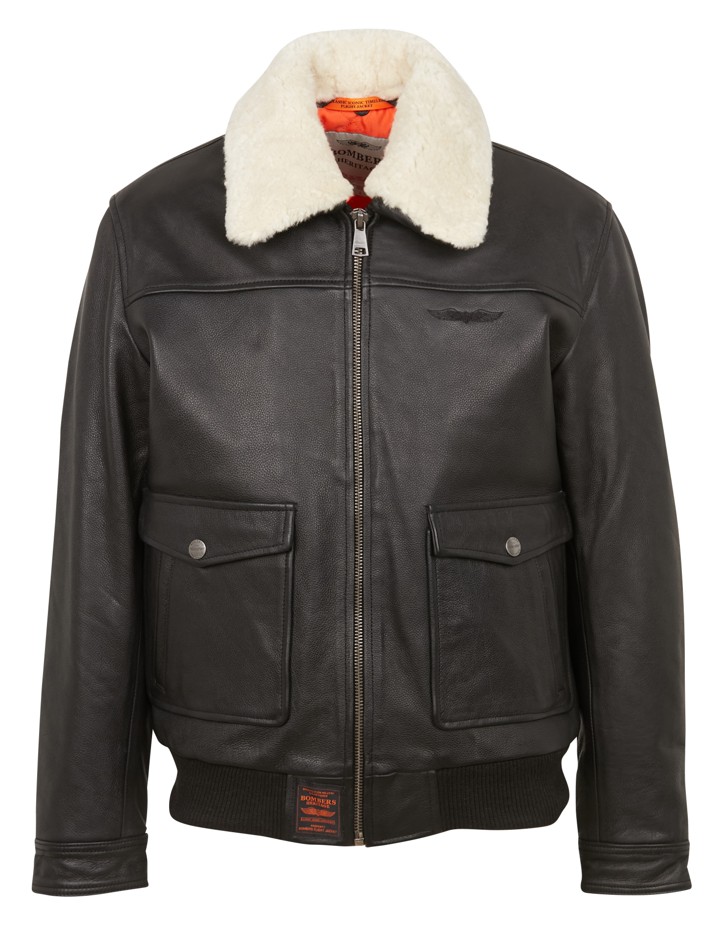 Blouson droit en cuir BOMBERS ORIGINAL Noir