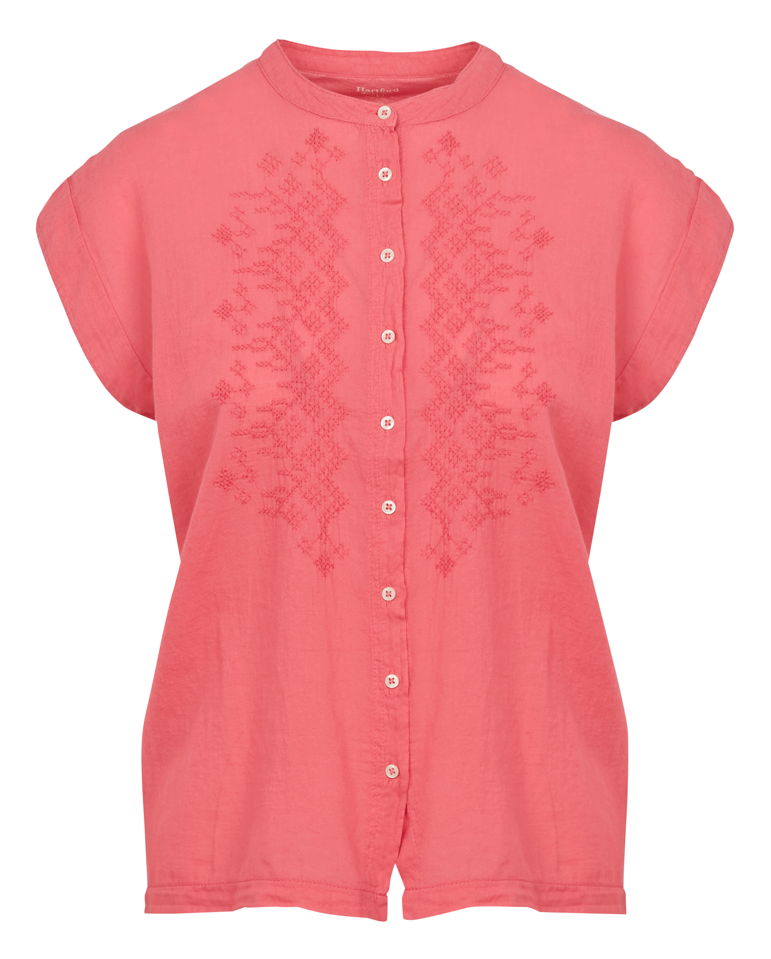Sleeveless embroidered cotton shirt Pink