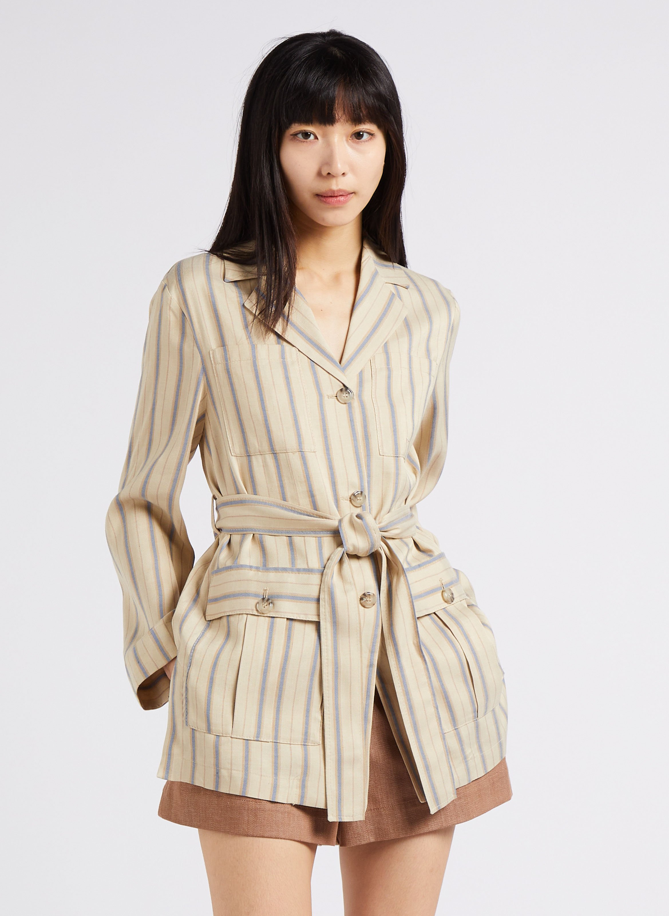 Veste boutonnée et ceinturée à rayures MAX&Co. Beige