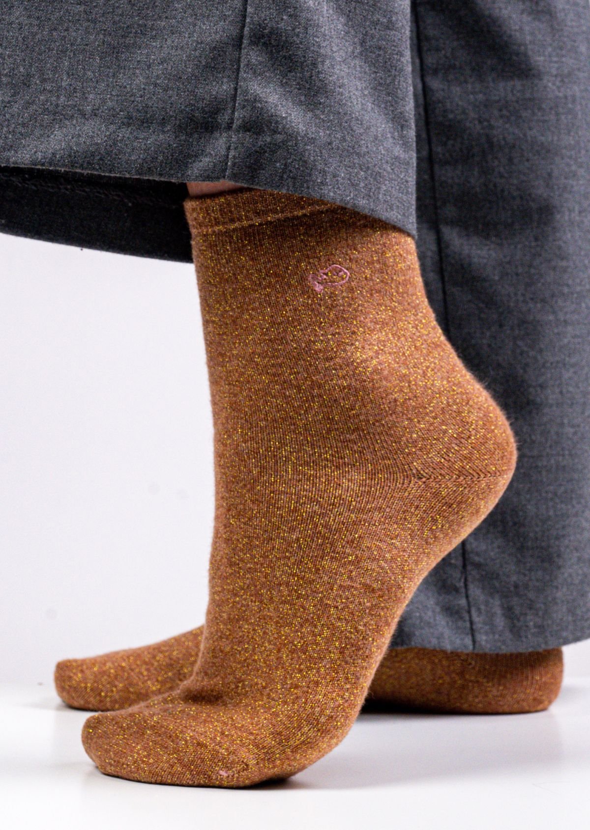 Solid Combed Cotton Glittery Socks BILLYBELT Brown