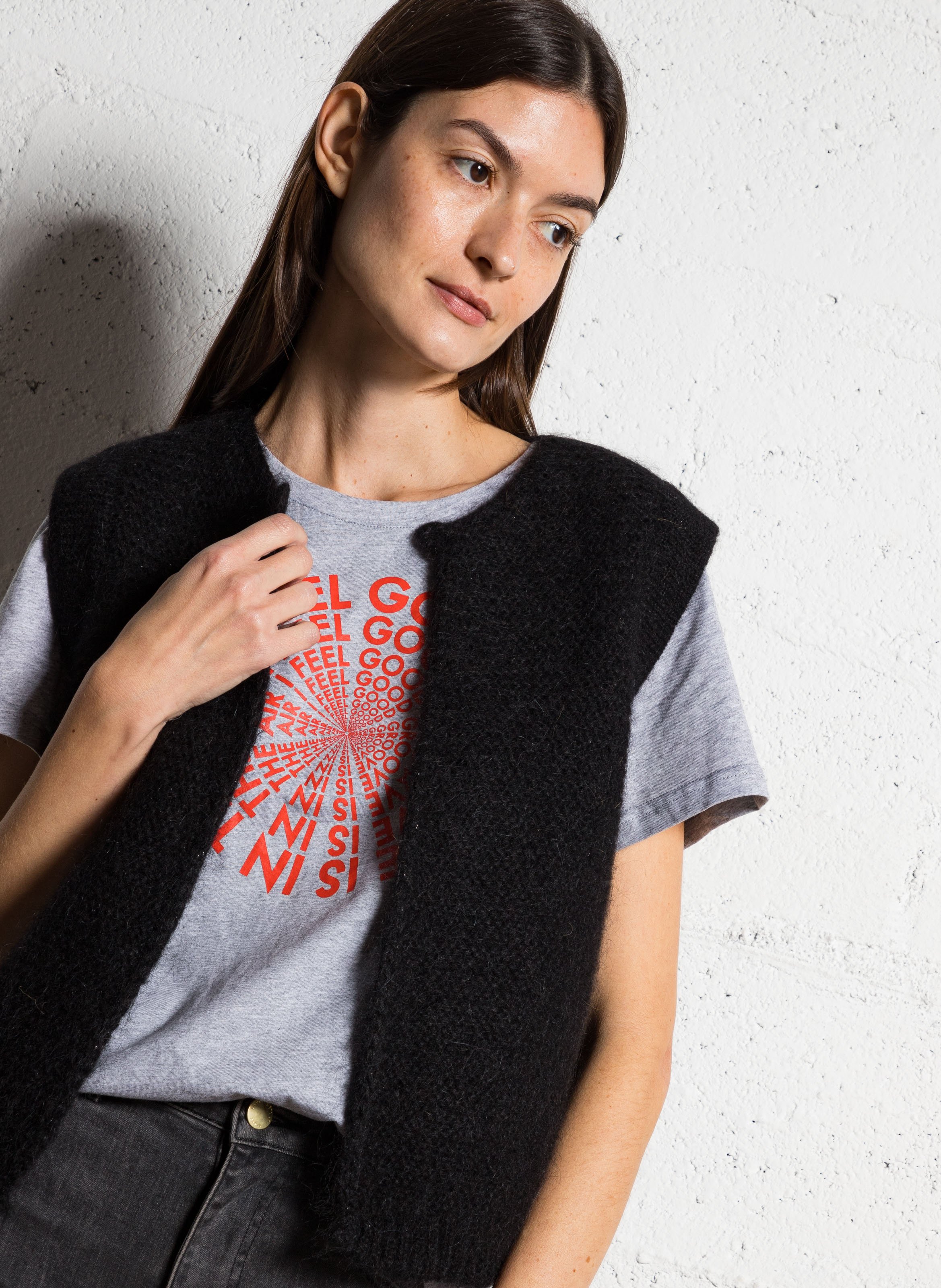 Gilet col rond droit en maille SUD EXPRESS Noir