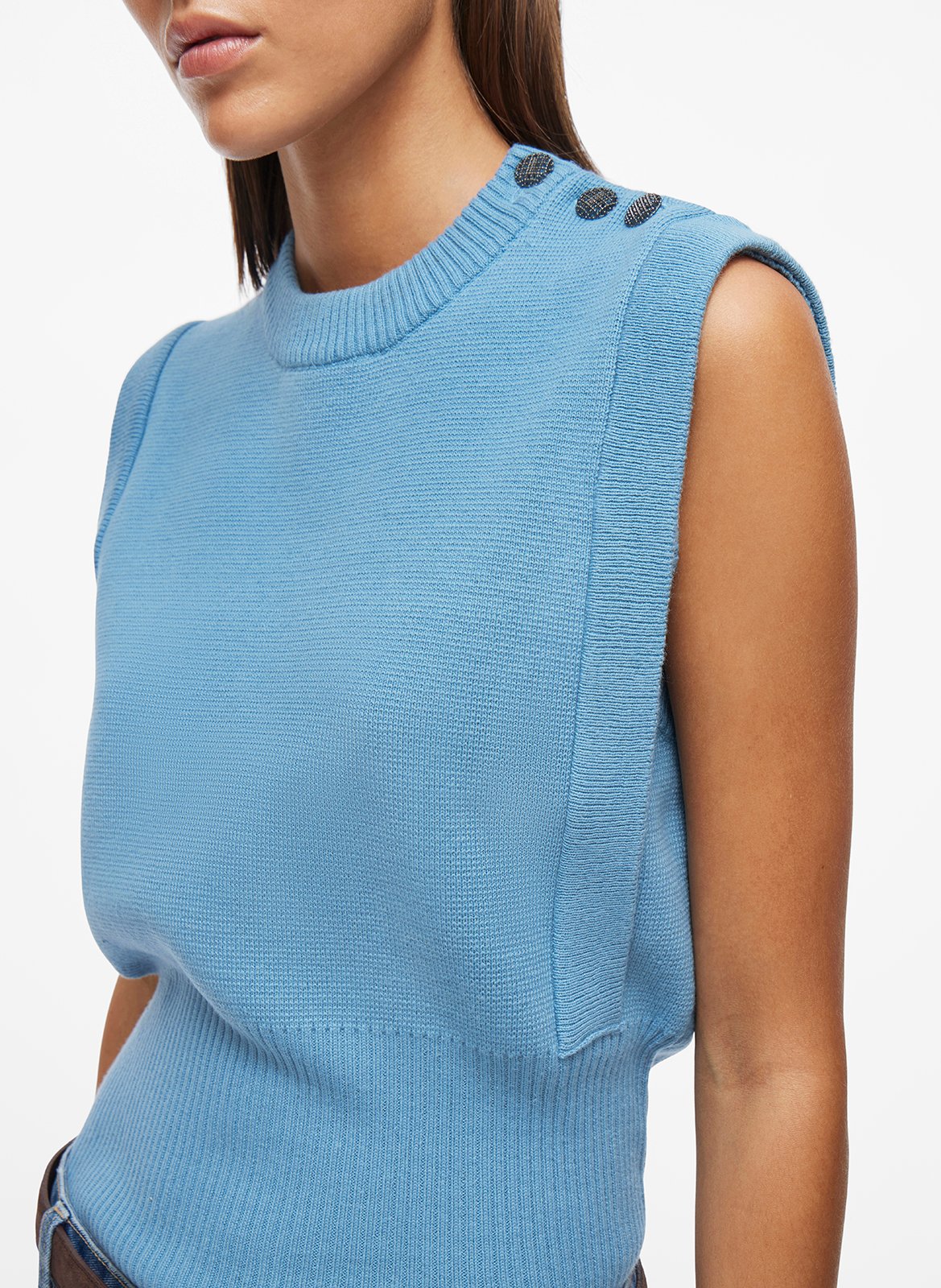 Striped sleeveless cotton blend vest ROUGE EDIT Blue