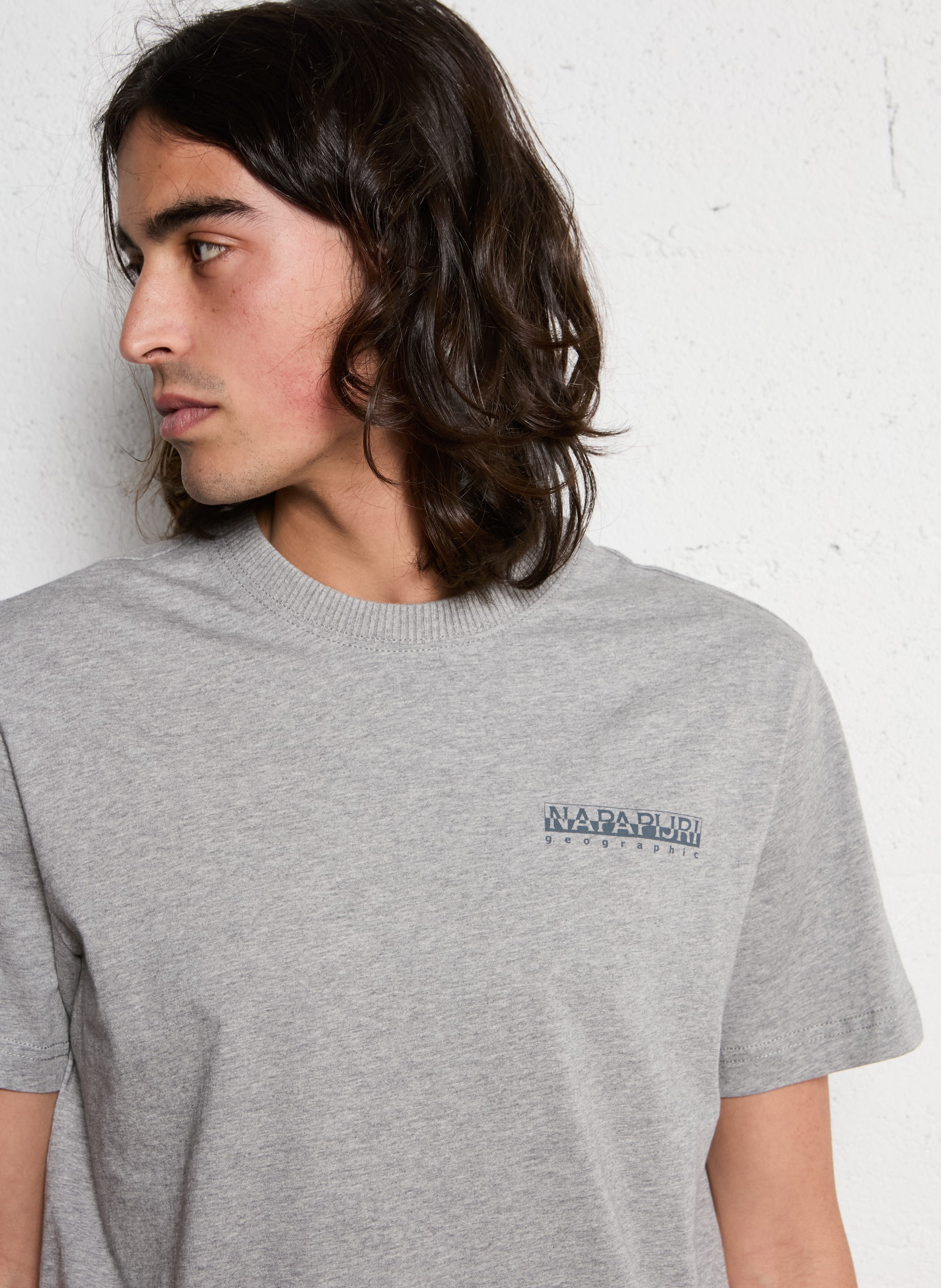 Gerade geschnittenes Baumwoll-T-Shirt mit Print NAPAPIJRI Grau