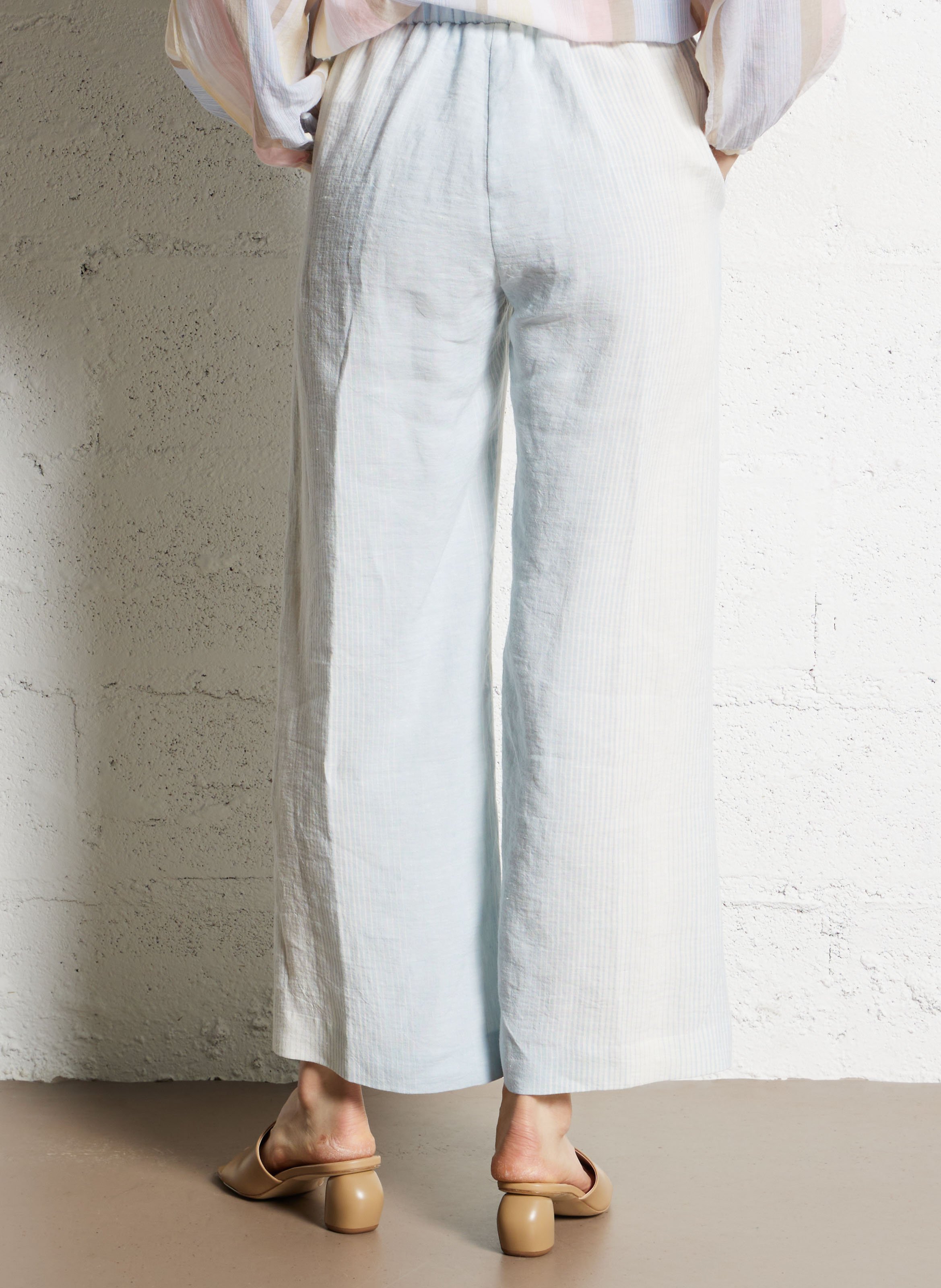 Wide-leg linen striped pants DIEGA Blue