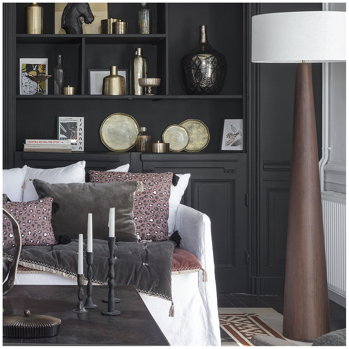 Futon mattéo en velours de coton et lin BLANC D'IVOIRE Gris