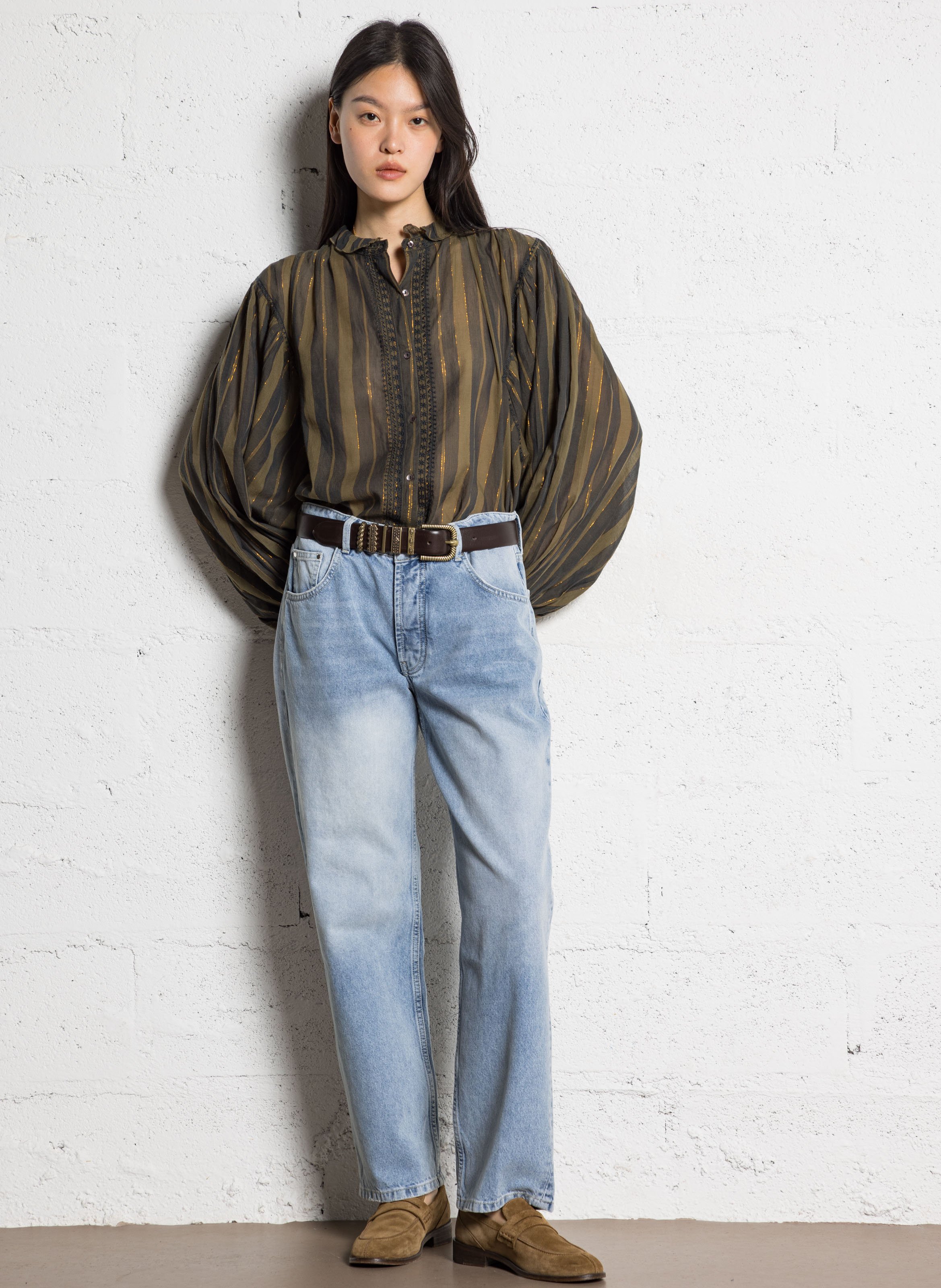 Round-neck striped shirt MAISON HOTEL Green