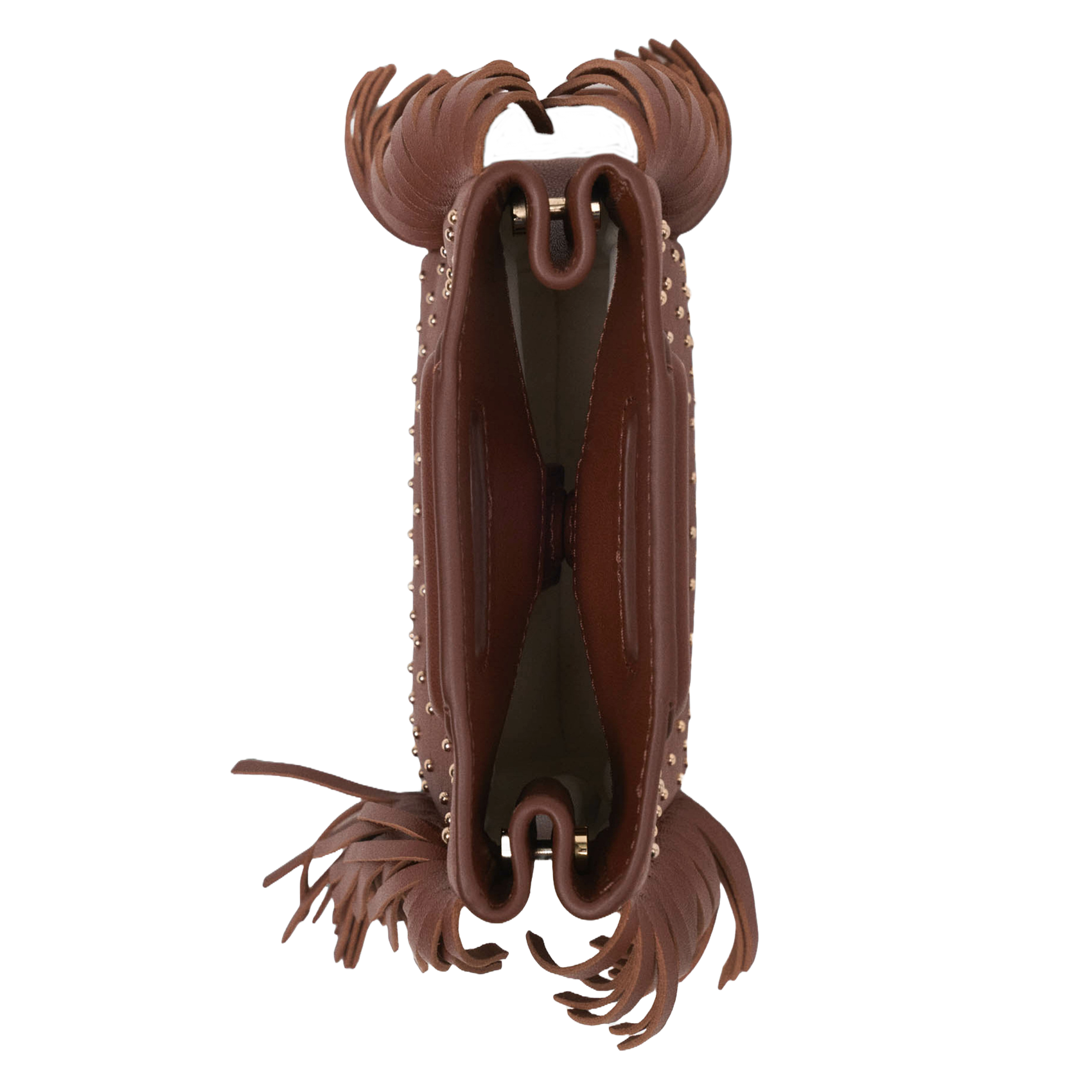 Sac en cuir à franges et studs MAJE Marron