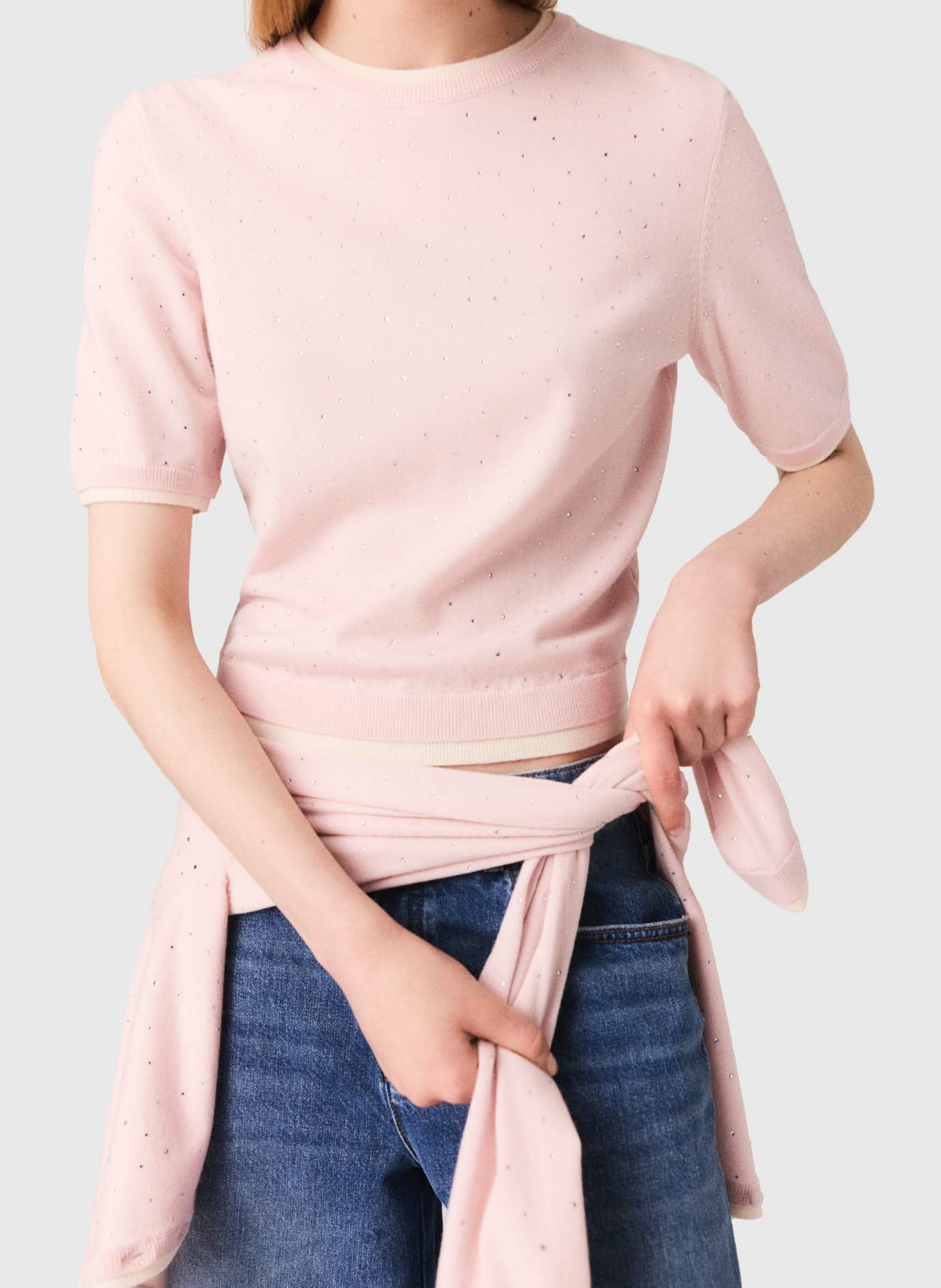 Pull col rond en laine mélangée MAJE Rose