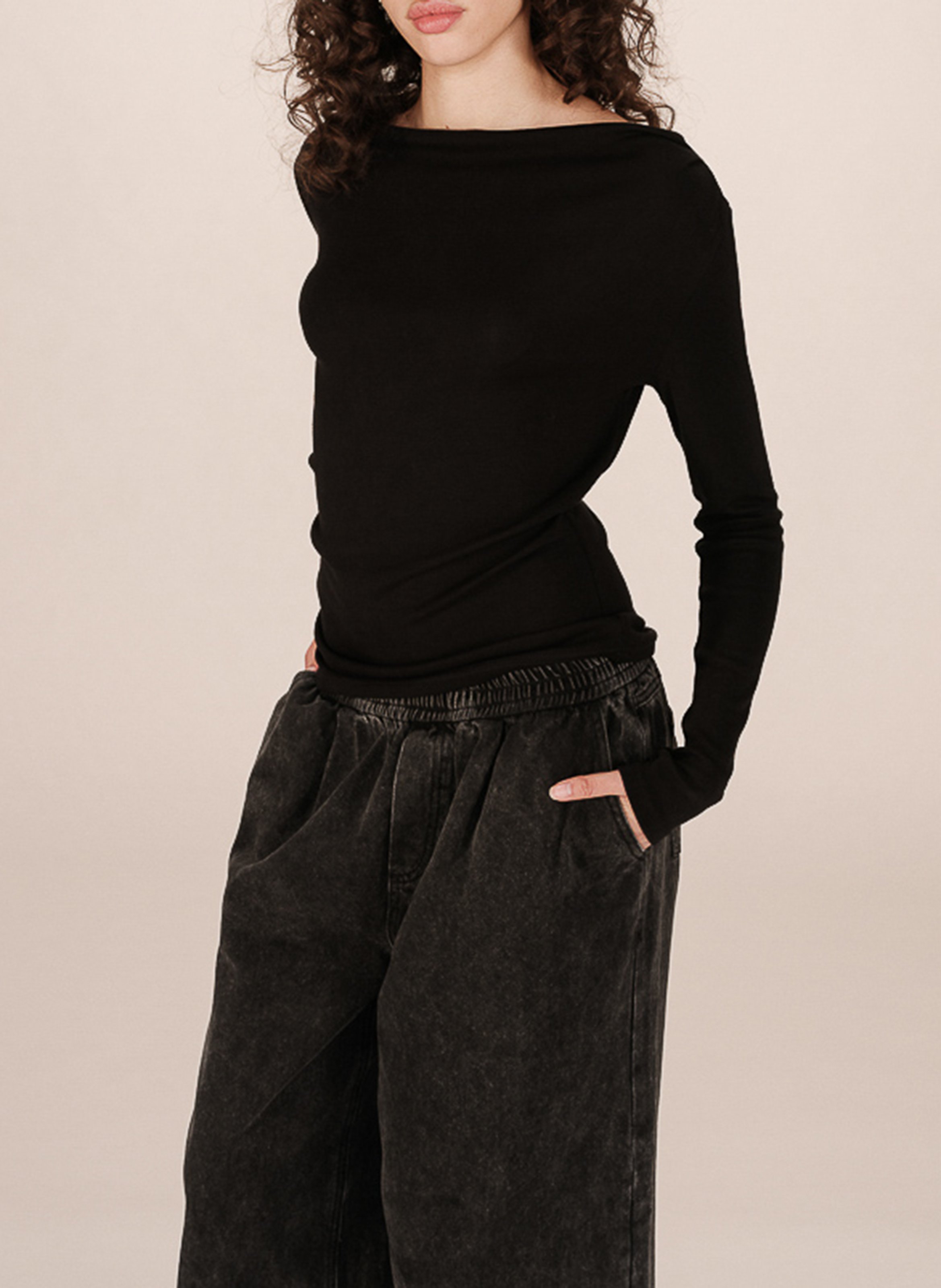 Boat-neck crepe sweater GRACE ET MILA Black