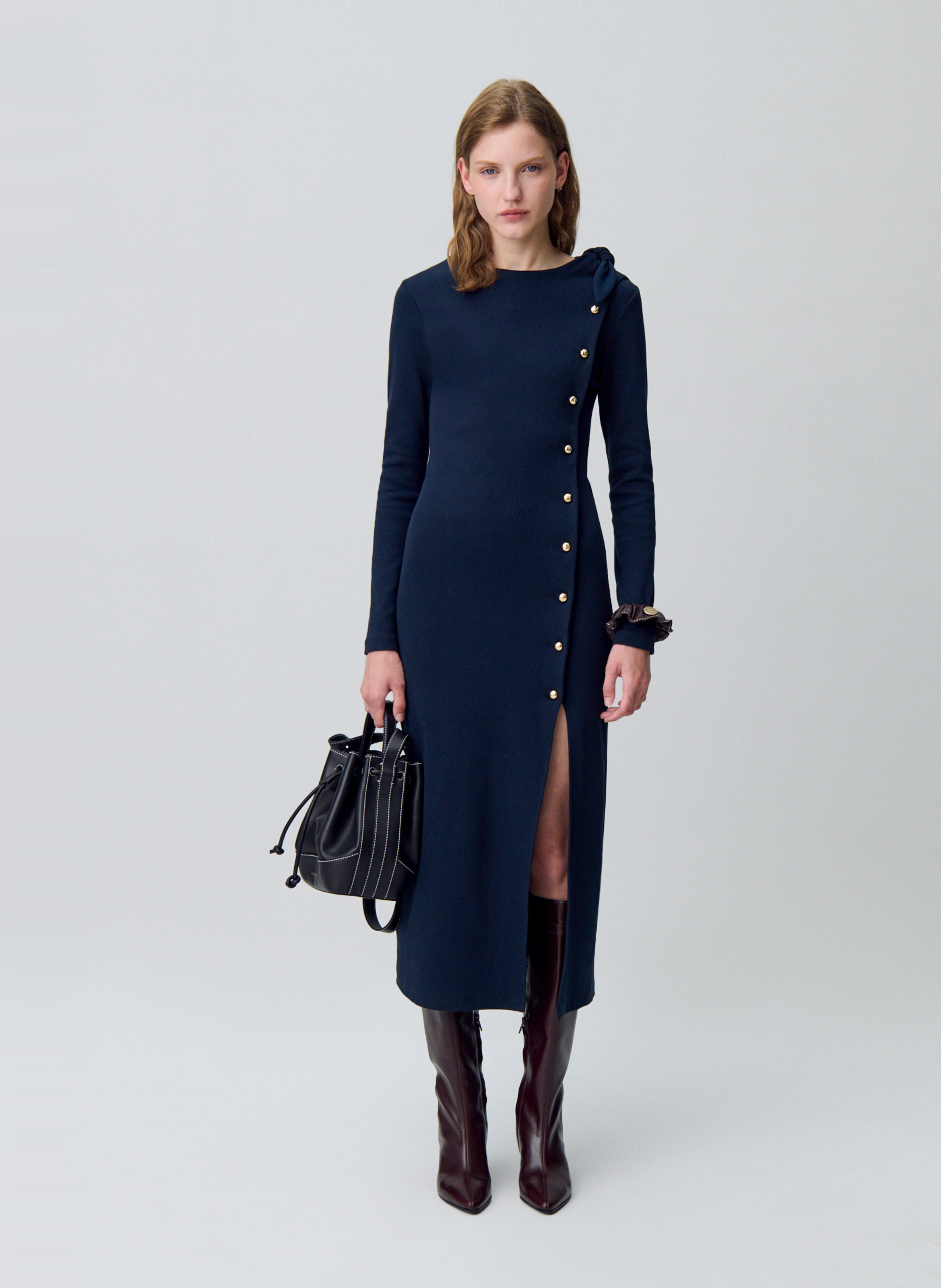 Robe midi col rond en coton mélangé CLAUDIE PIERLOT Bleu