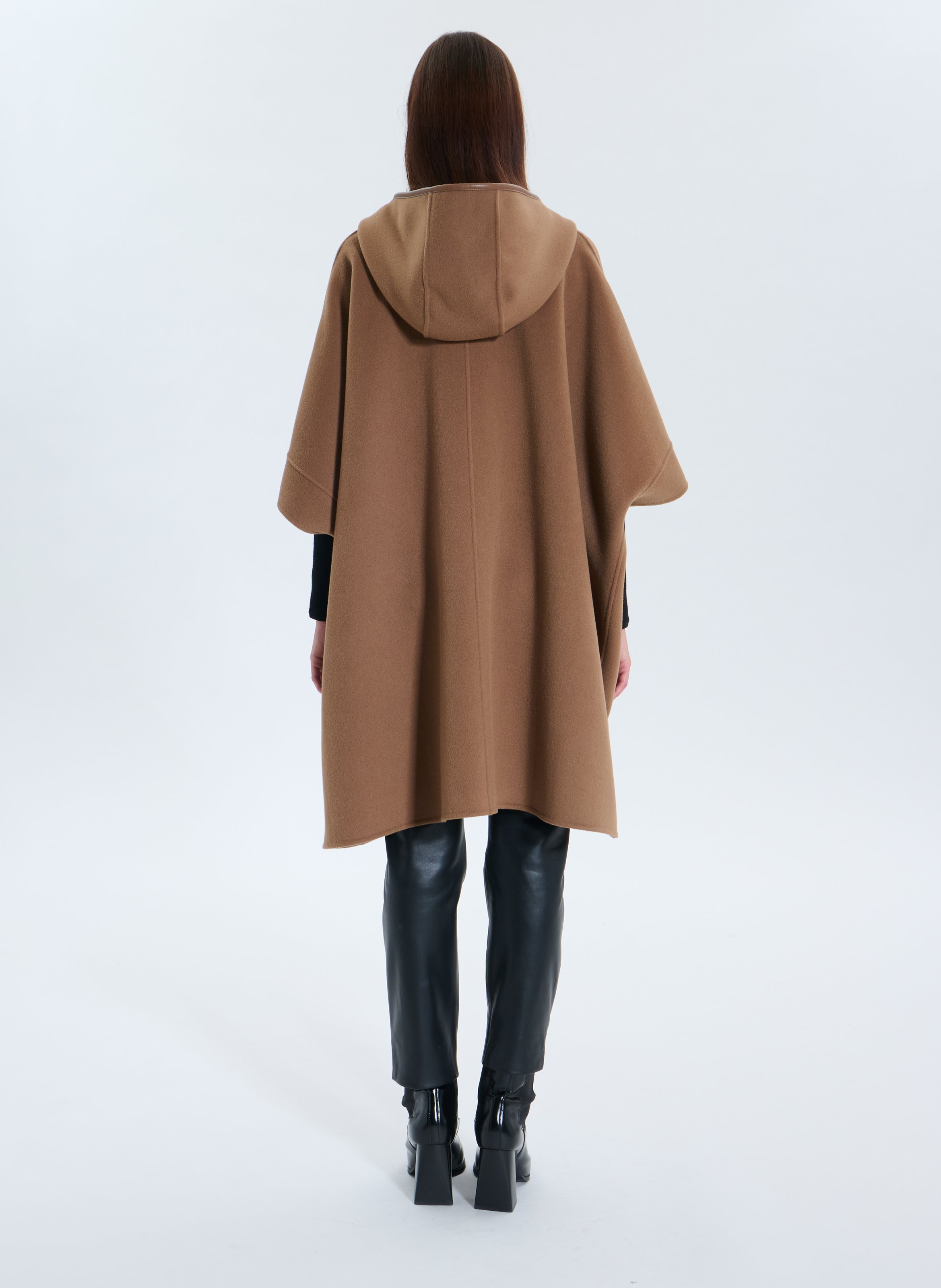Round neck wool blend cape ZAPA Brown