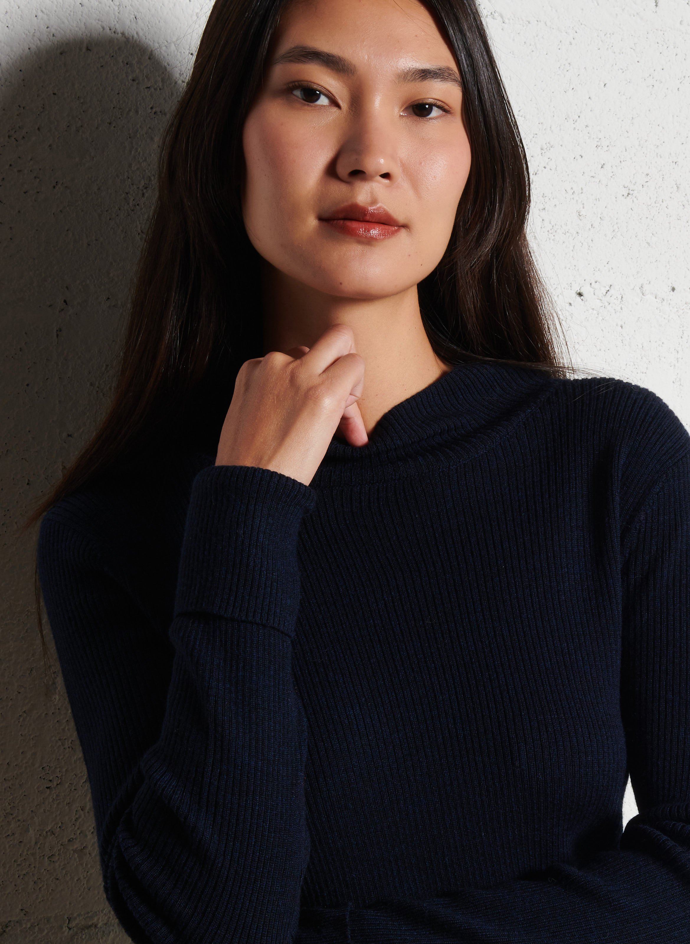 Pull ajusté col montant en laine BENSIMON Bleu