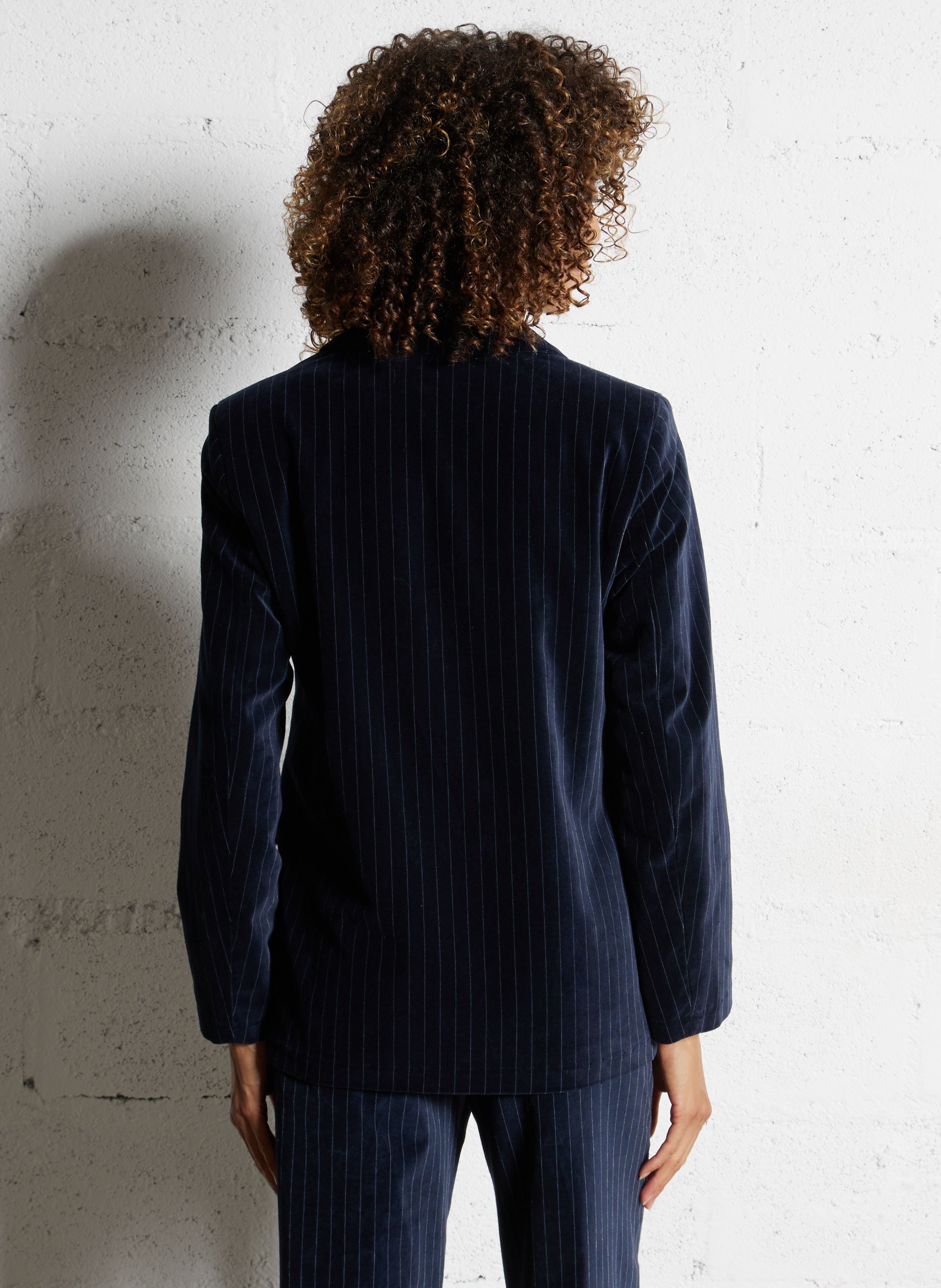 Veste de tailleur rayée en velours DIEGA Bleu