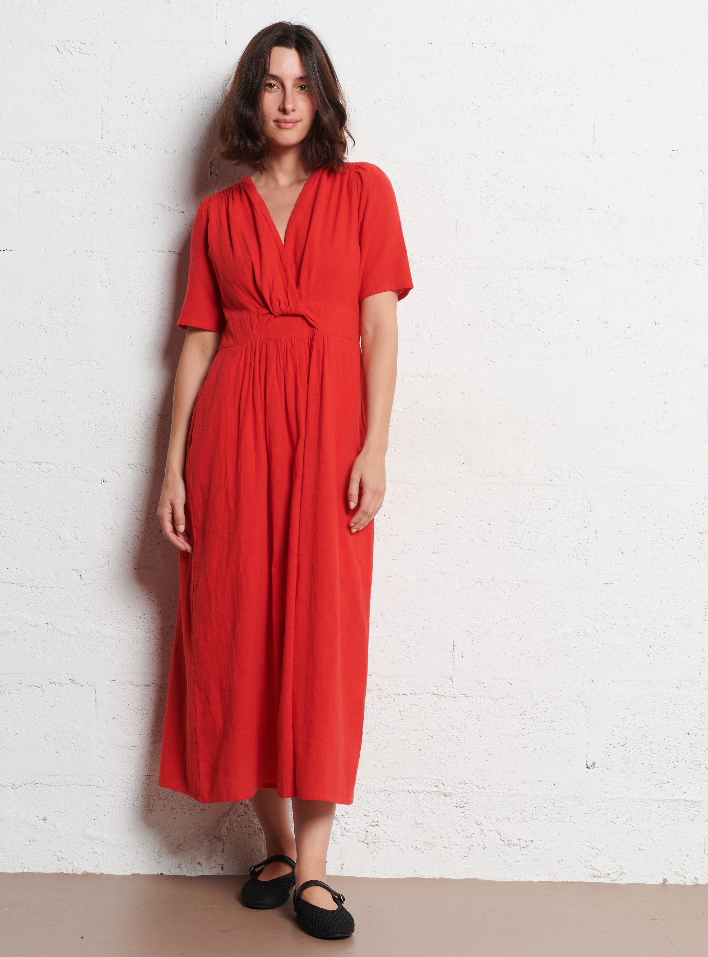 Robe longue cintrée en coton MAISON 123 Rouge