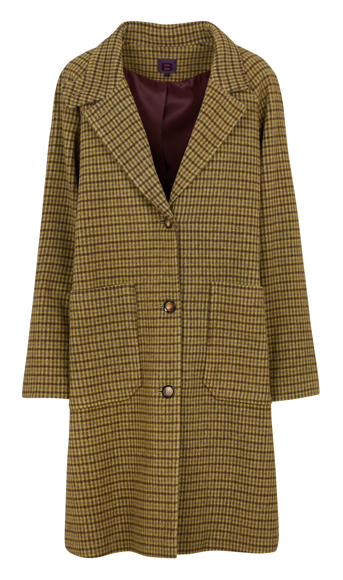 Manteau mi-long à carreaux en laine mélangée BENSIMON Kaki
