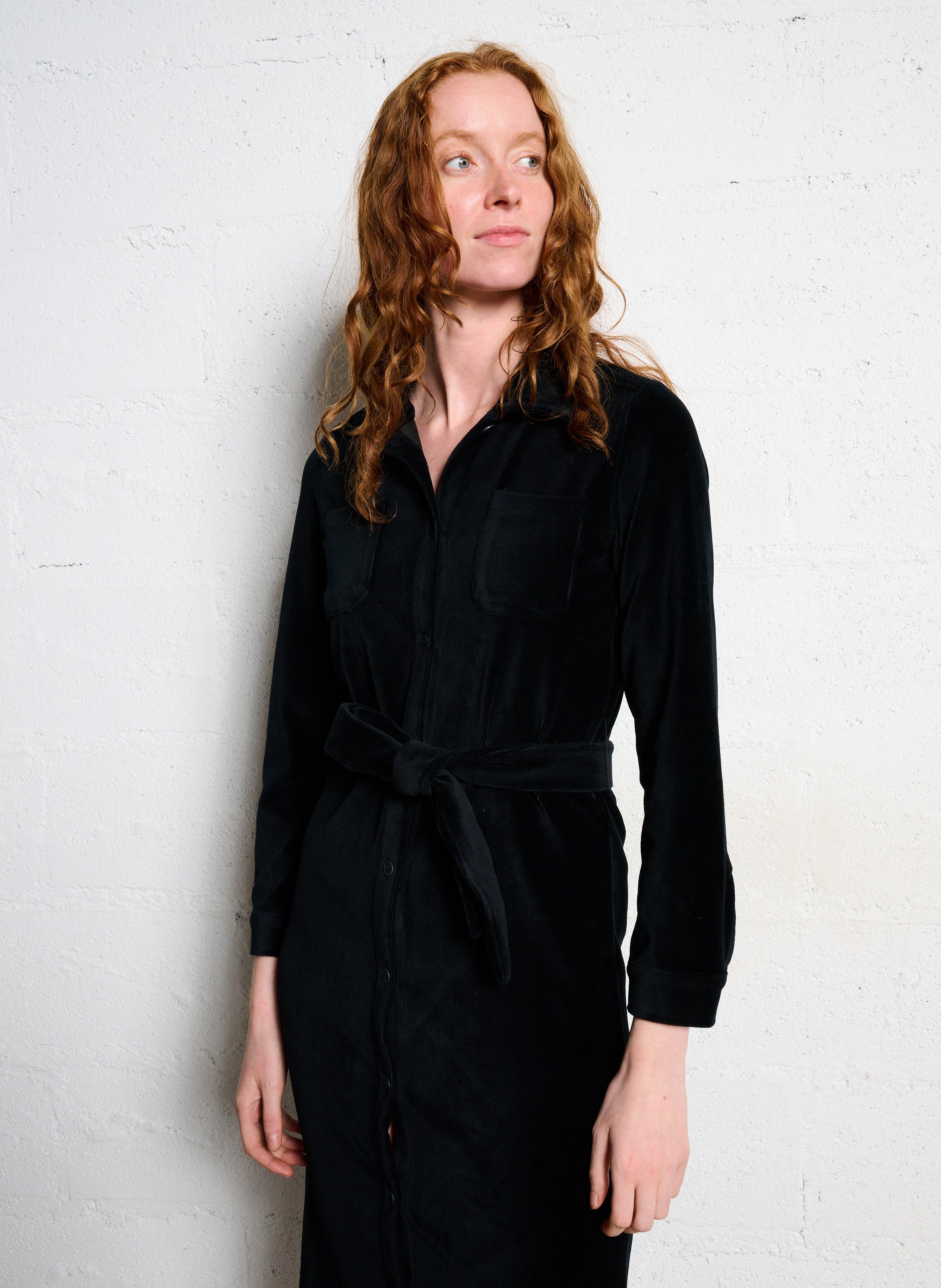 Midi corduroy belted dress NICE THINGS Black